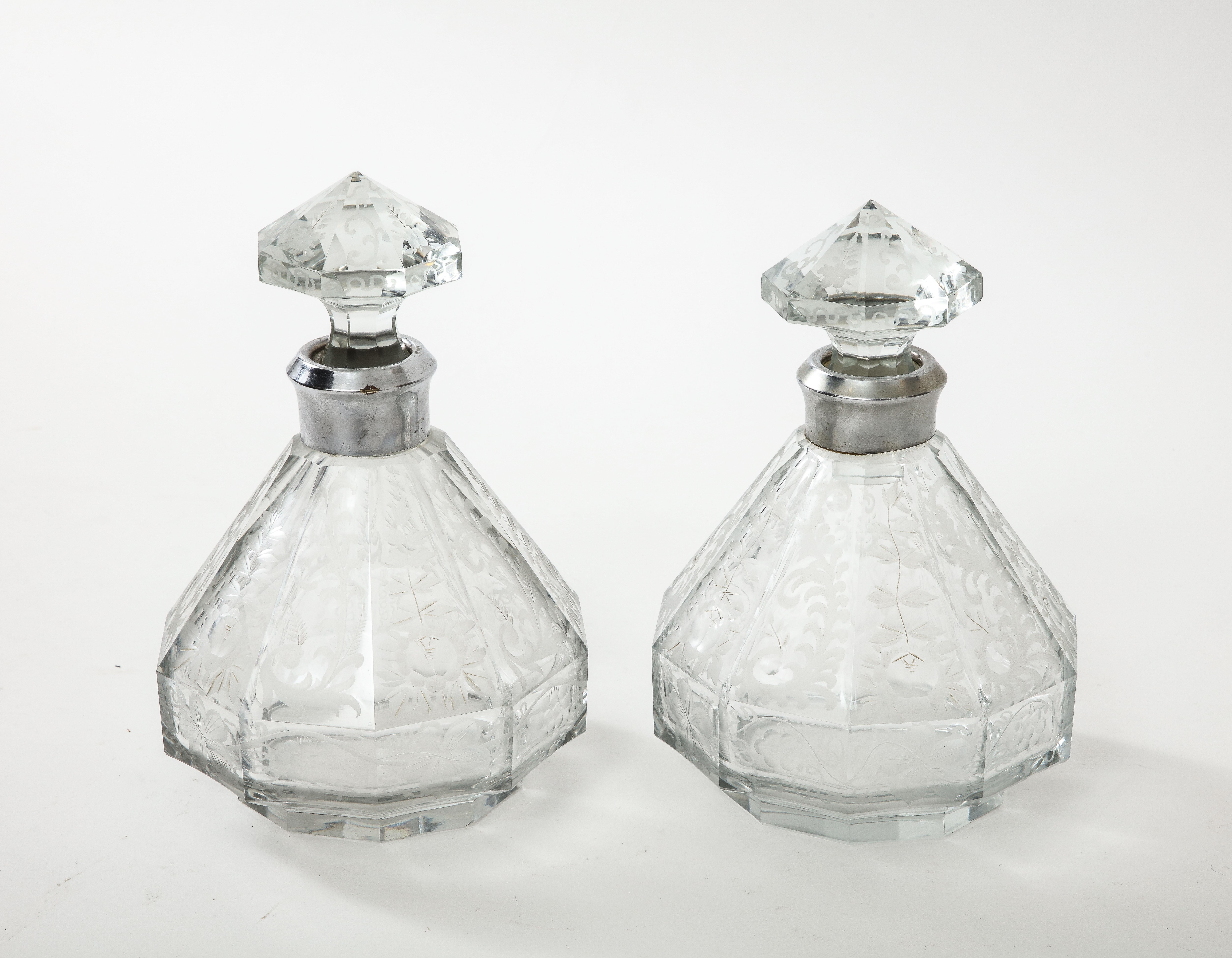 1940's Etched Glass Decanters With Stoppers For Sale 1