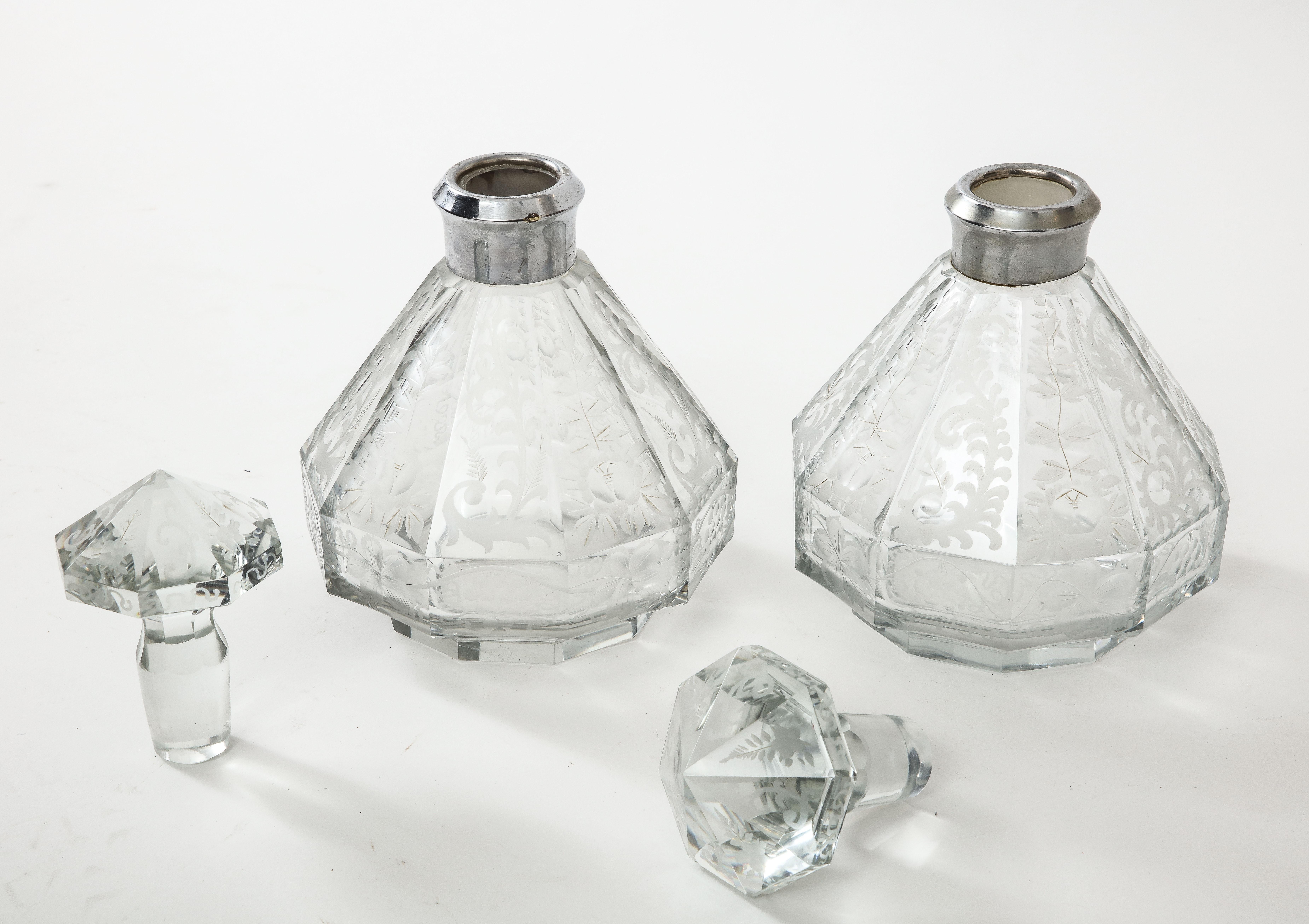 1940's Etched Glass Decanters With Stoppers For Sale 3