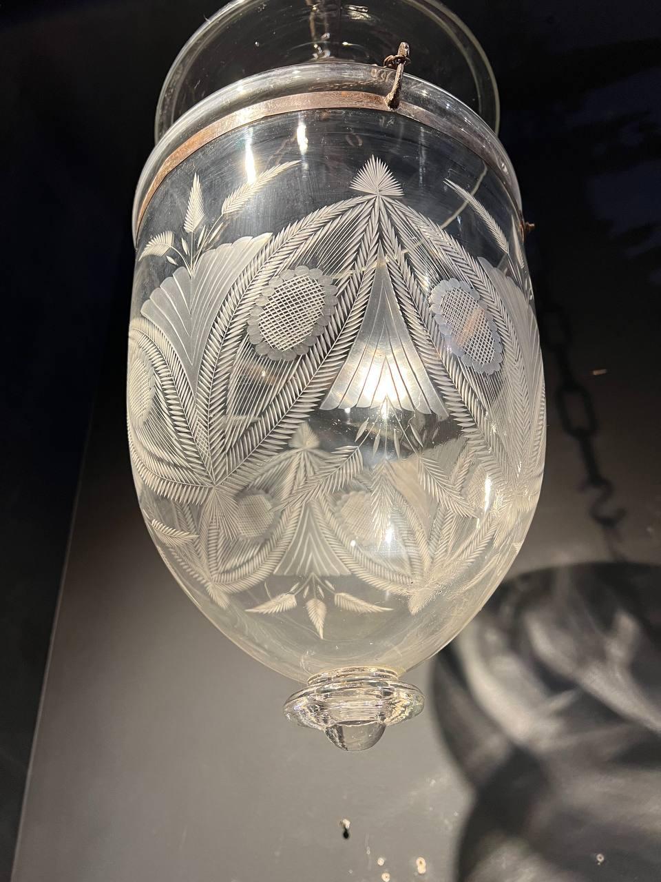 French Provincial 1940's Etched Glass Lantern For Sale