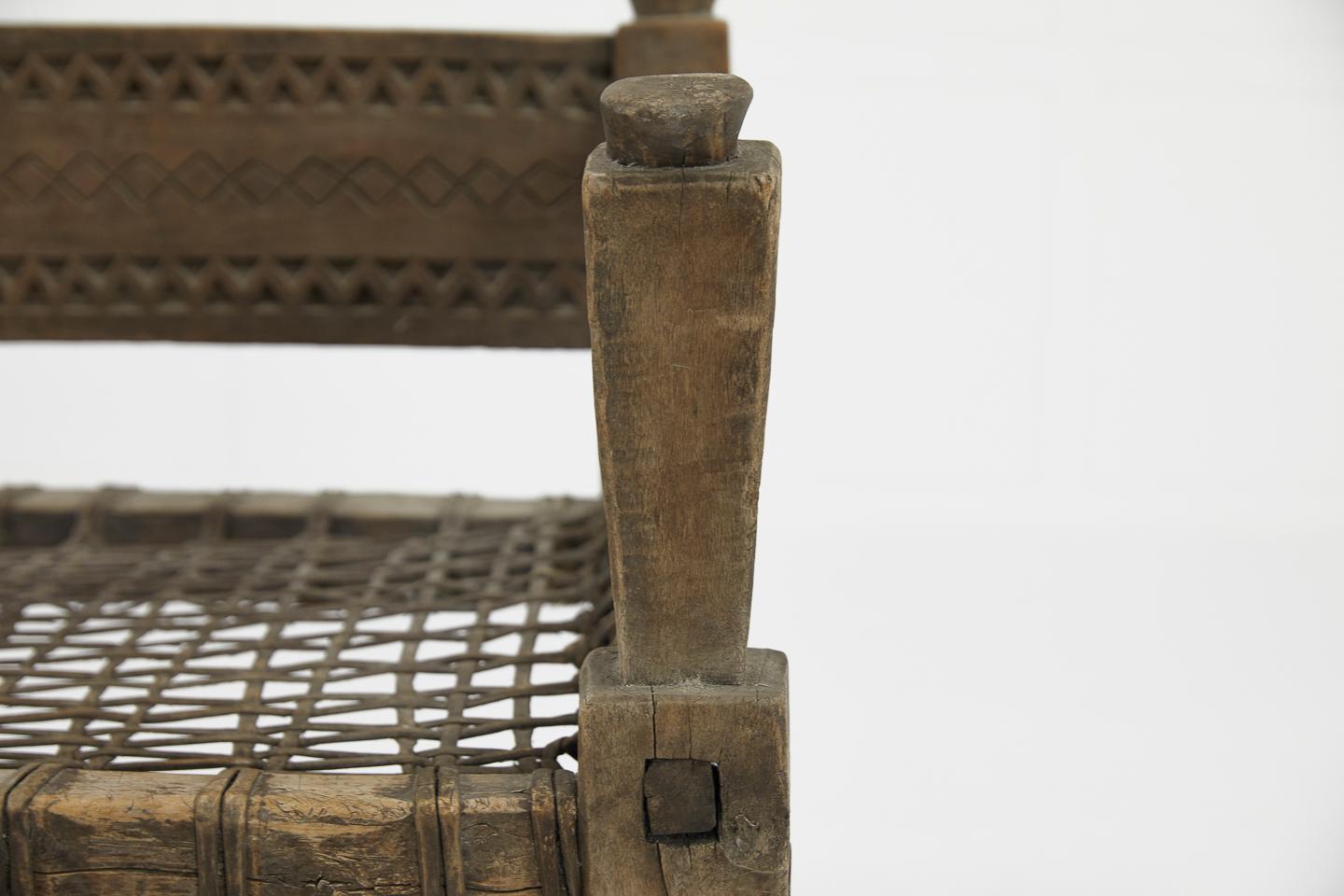 20th Century 1940s Ethiopian Bench with Woven Leather Seat