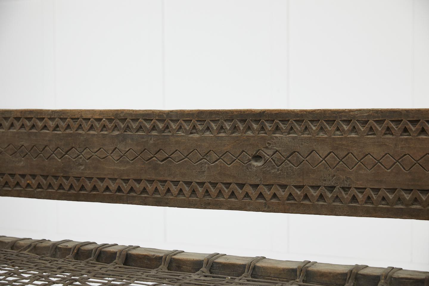 1940s Ethiopian Bench with Woven Leather Seat 1