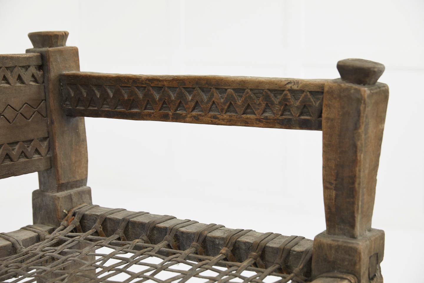 1940s Ethiopian Bench with Woven Leather Seat 2