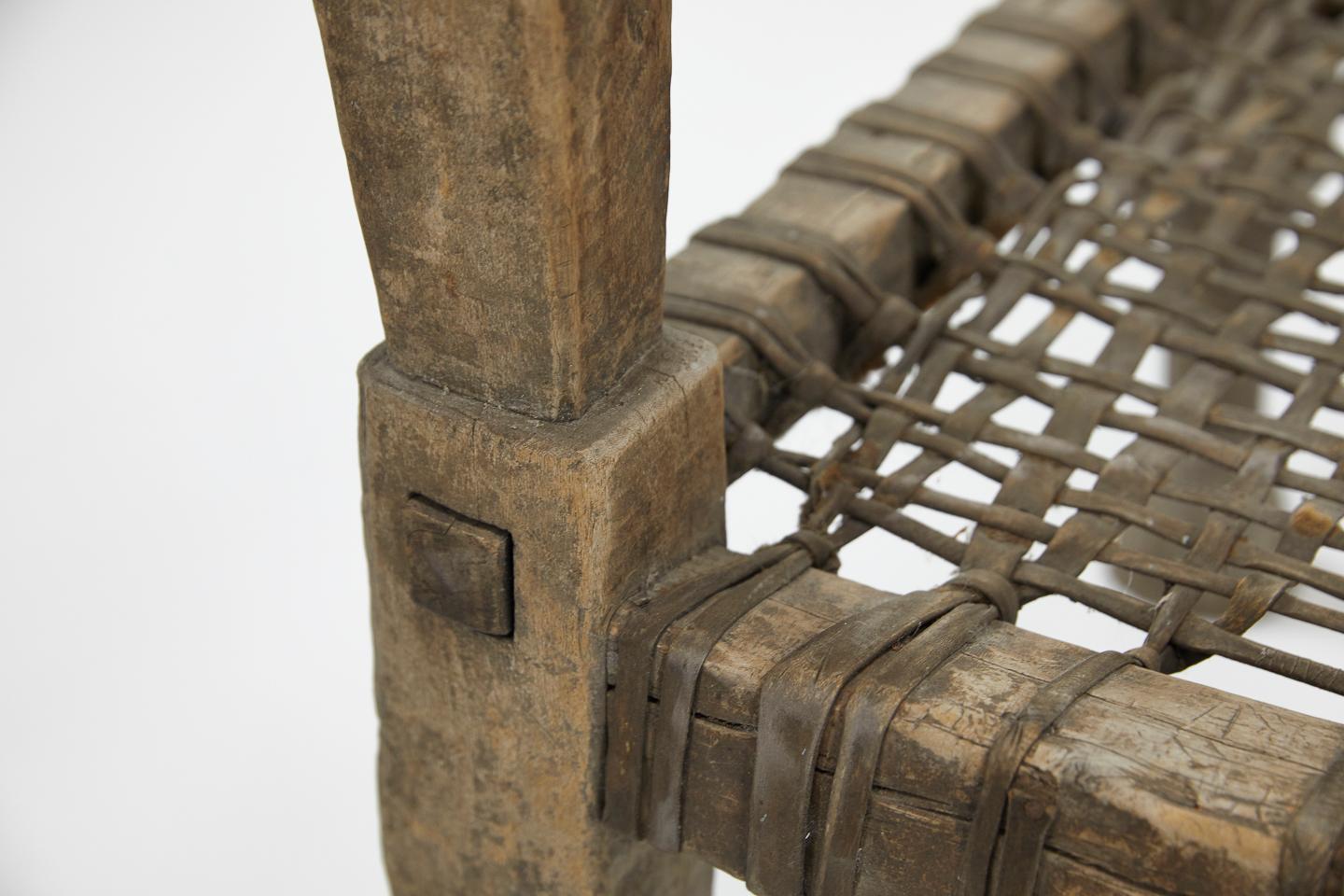 1940s Ethiopian Bench with Woven Leather Seat 3