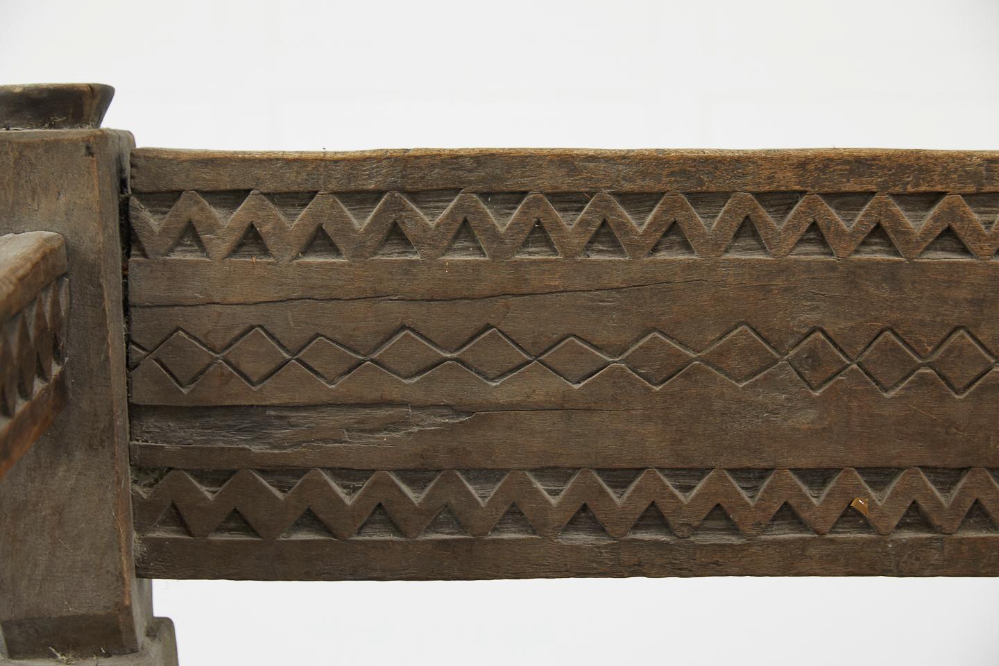 1940s Ethiopian Bench with Woven Leather Seat 4