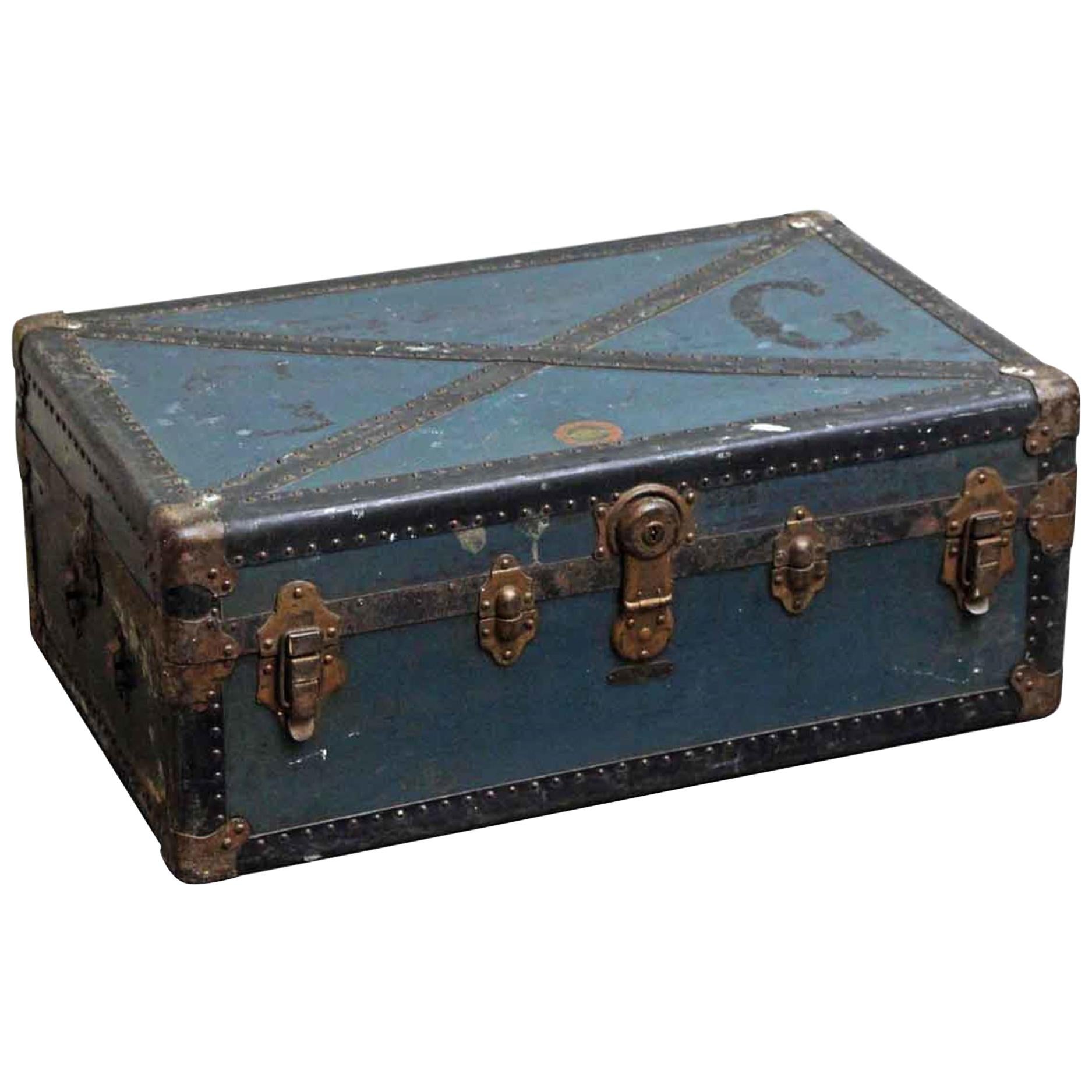 1940s European Blue Vintage Trunk