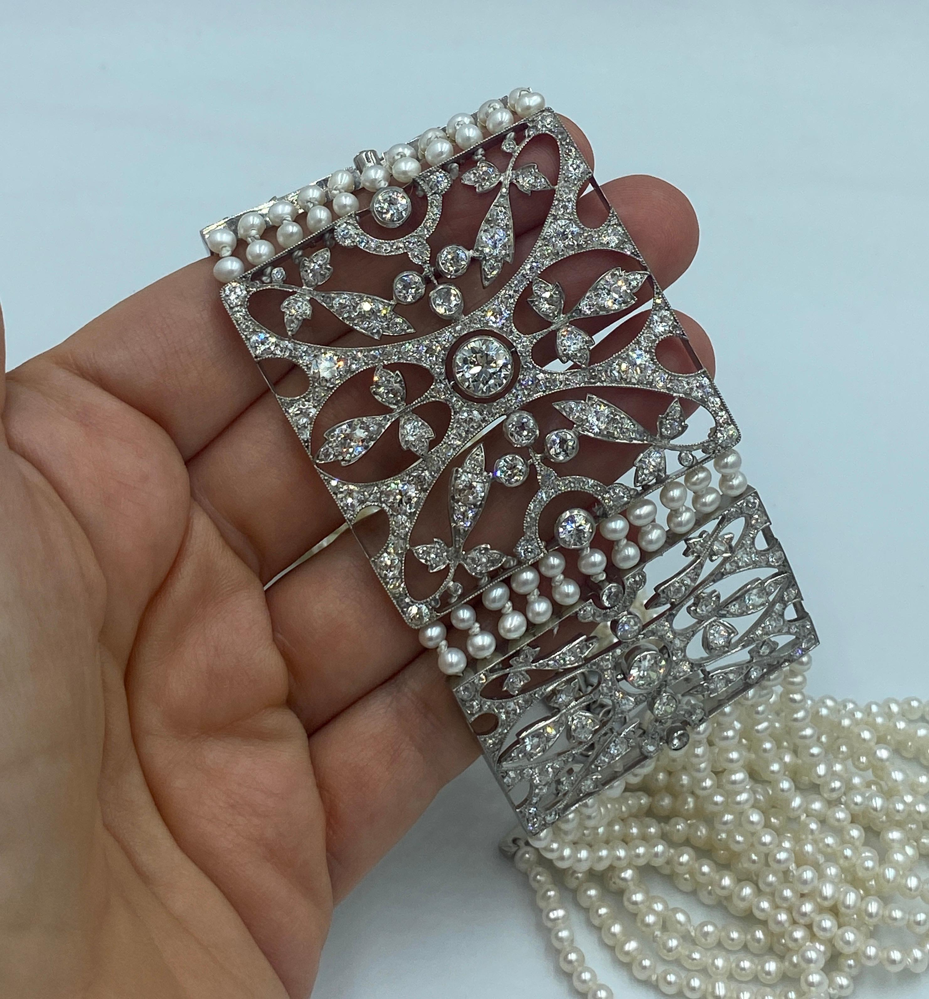 Europäisches Halsband mit Diamanten und Perlen aus den 1940er Jahren (Art déco)