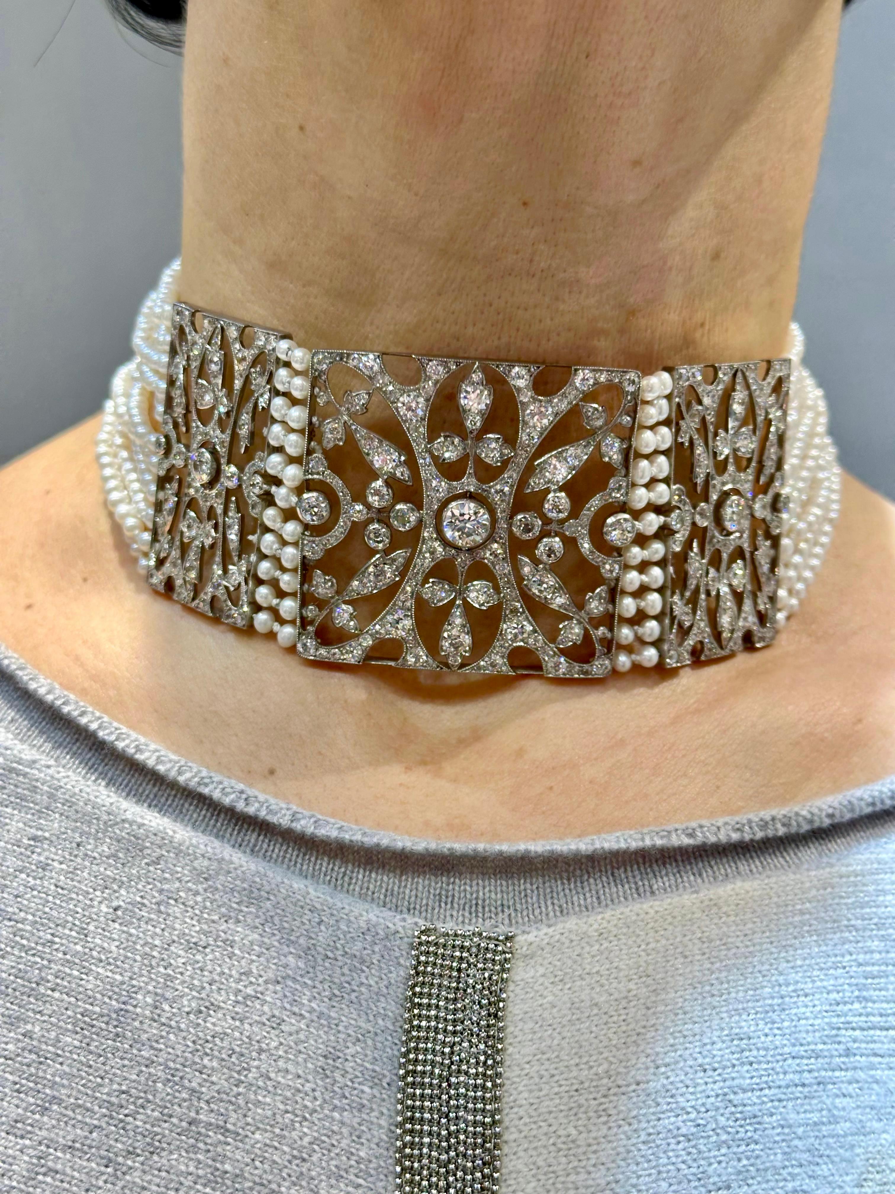 1940s European diamond and pearl choker In Good Condition For Sale In London, GB