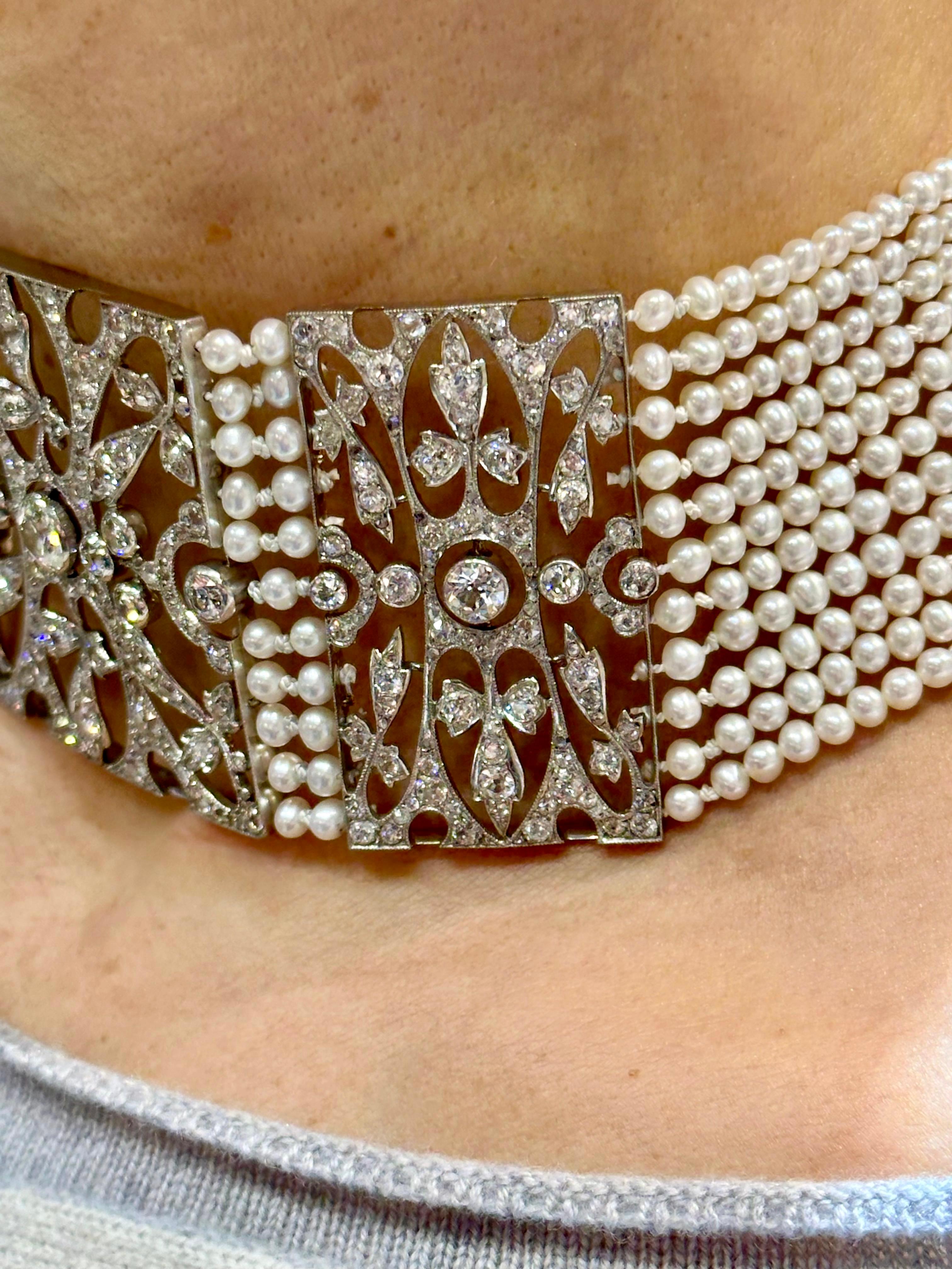 Europäisches Halsband mit Diamanten und Perlen aus den 1940er Jahren 1