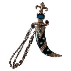 1940s European Gold-Tone Dagger and Scabbard Double Brooch
