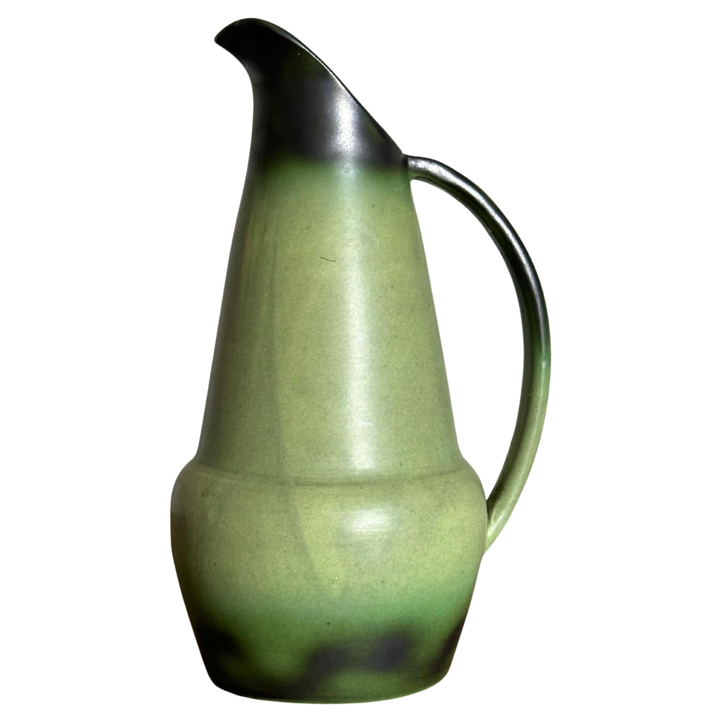 1940s Eva Jancke-Björk for Bo Fajans Green Ceramic Pitcher