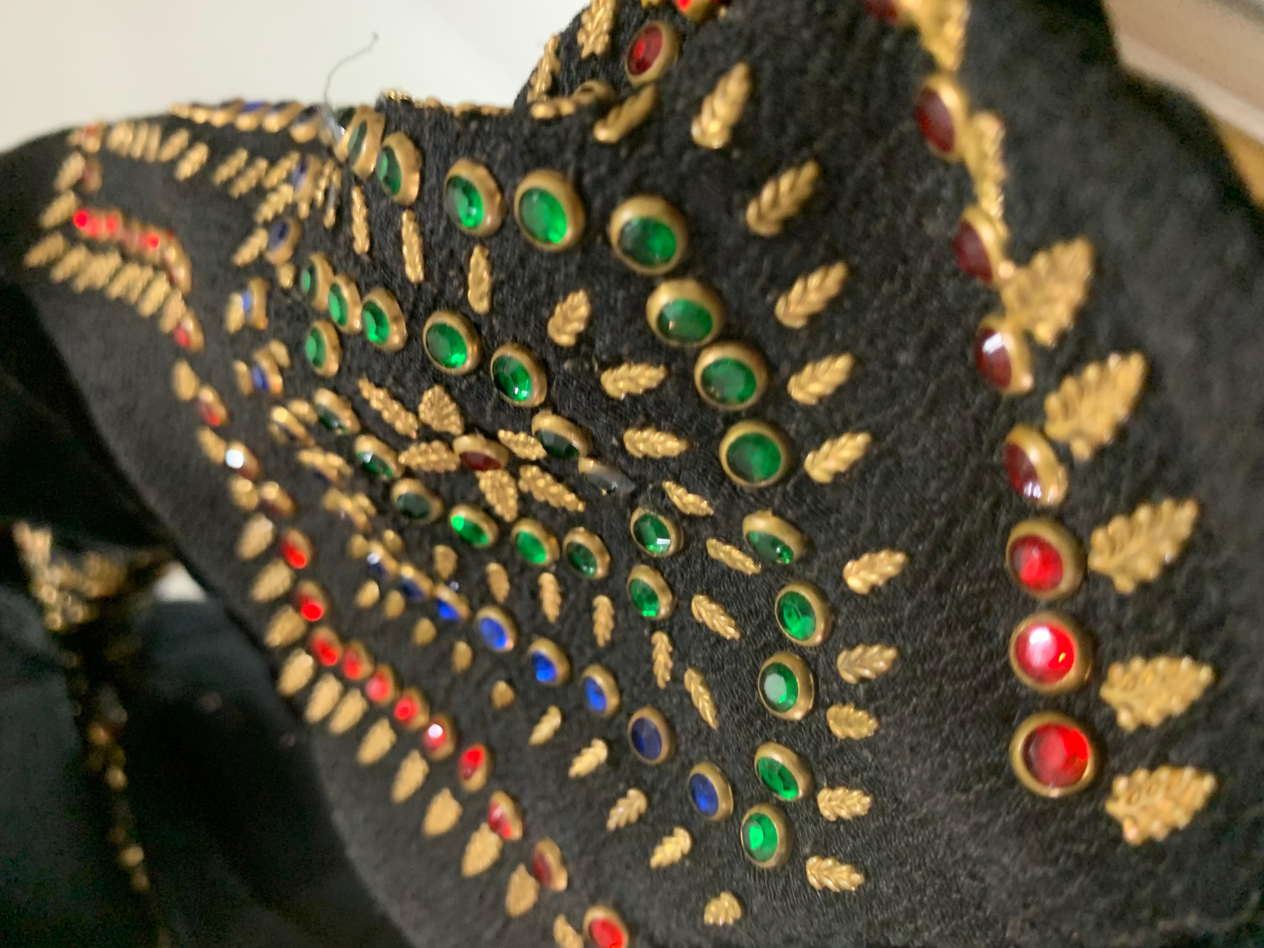 1940s Evelyn Varon Tall Black Toque-Style Hat & Scarf Set w Jeweled Detailing For Sale 12