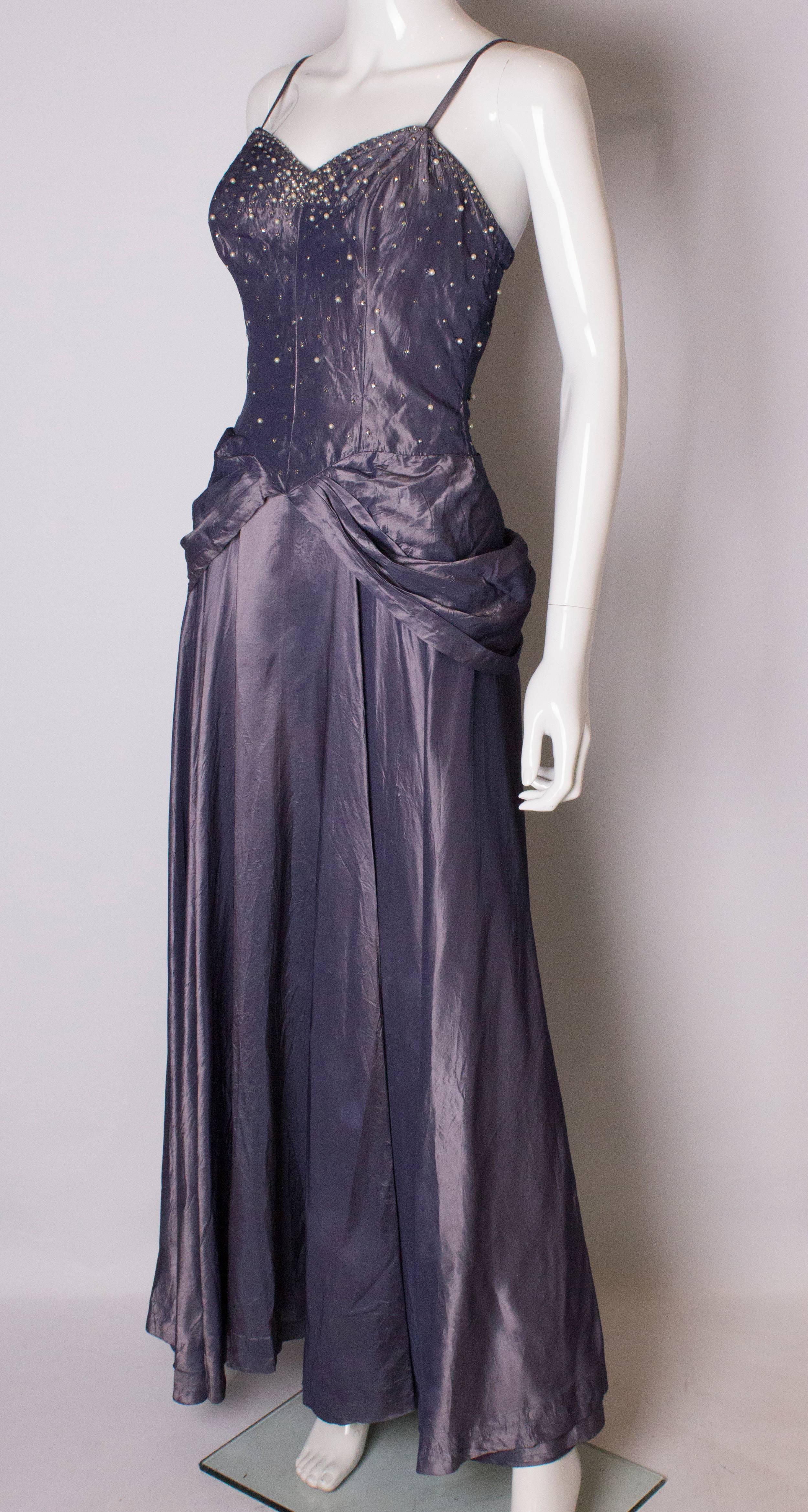 Women's A vintage 1940s lilac satin and diamante Robert Goldberg Evening Gown
