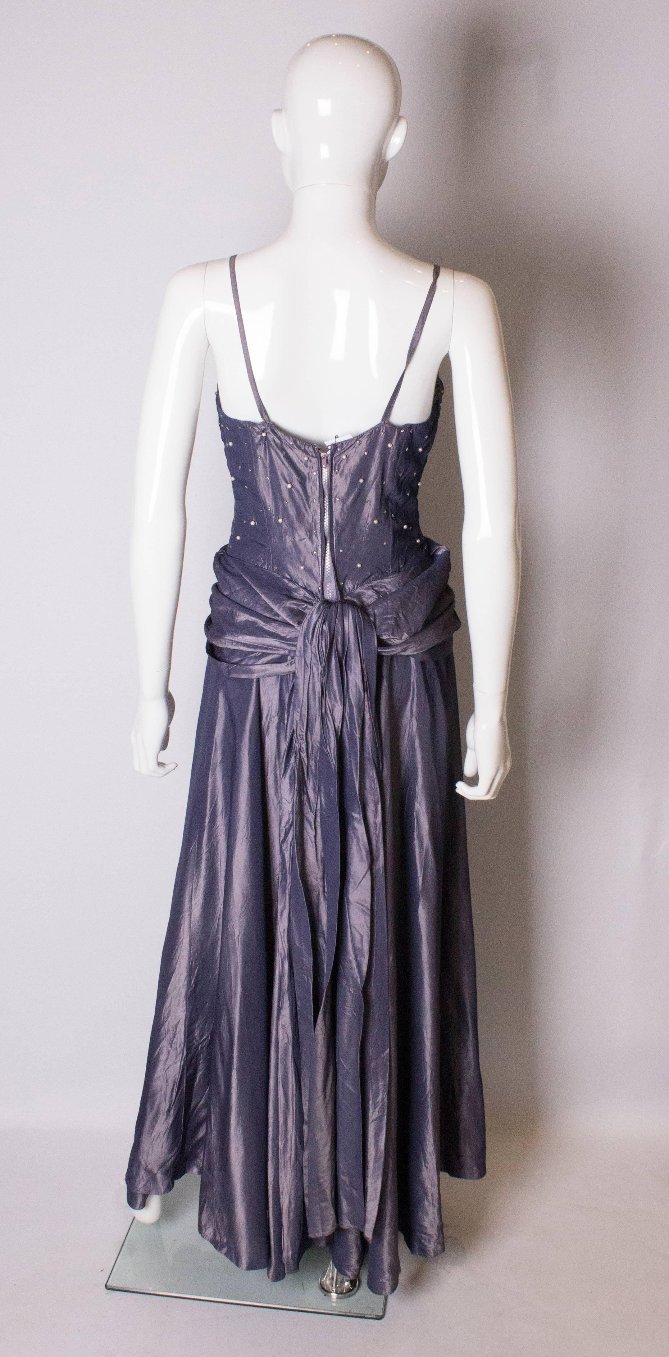 A vintage 1940s lilac satin and diamante Robert Goldberg Evening Gown 3