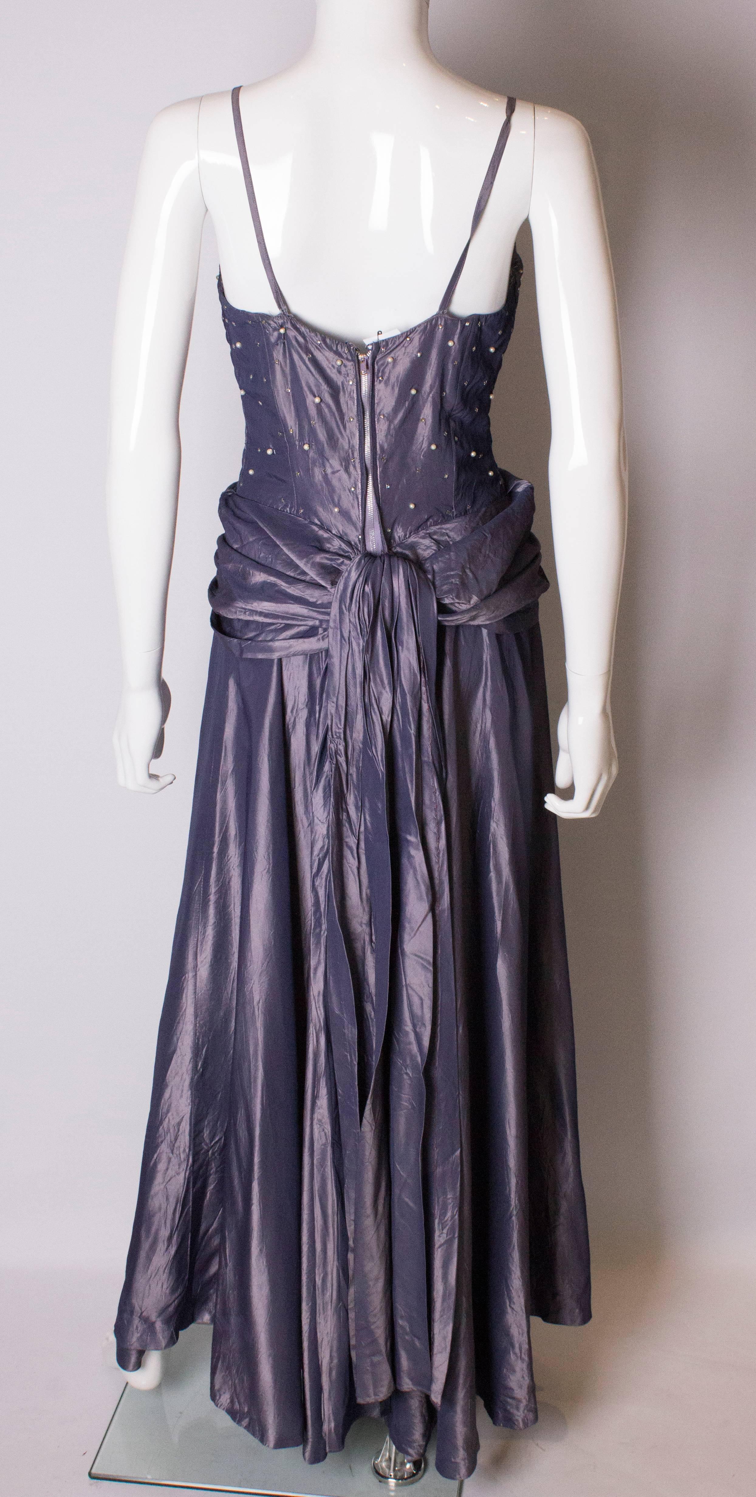 A vintage 1940s lilac satin and diamante Robert Goldberg Evening Gown 4