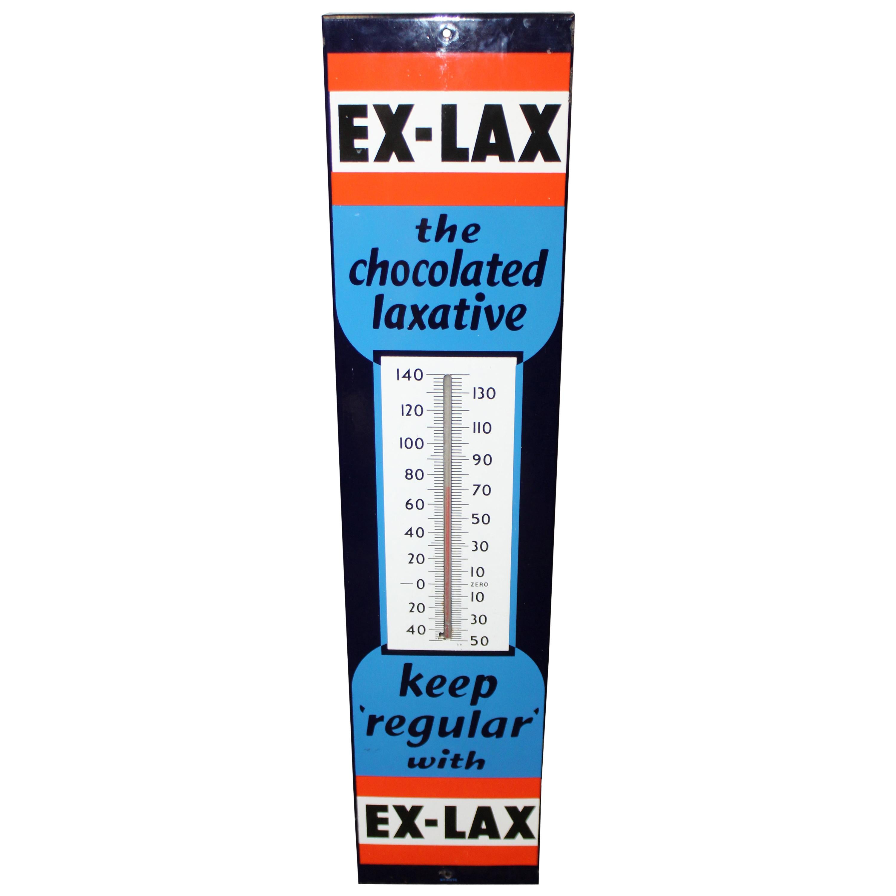 1940s Ex-Lax "The Chocolate Laxative" Porcelain Thermometer For Sale