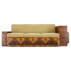 1940s Exclusive Art Deco Convertible Sofa with Cabinets in Walnut, Czechoslovaki