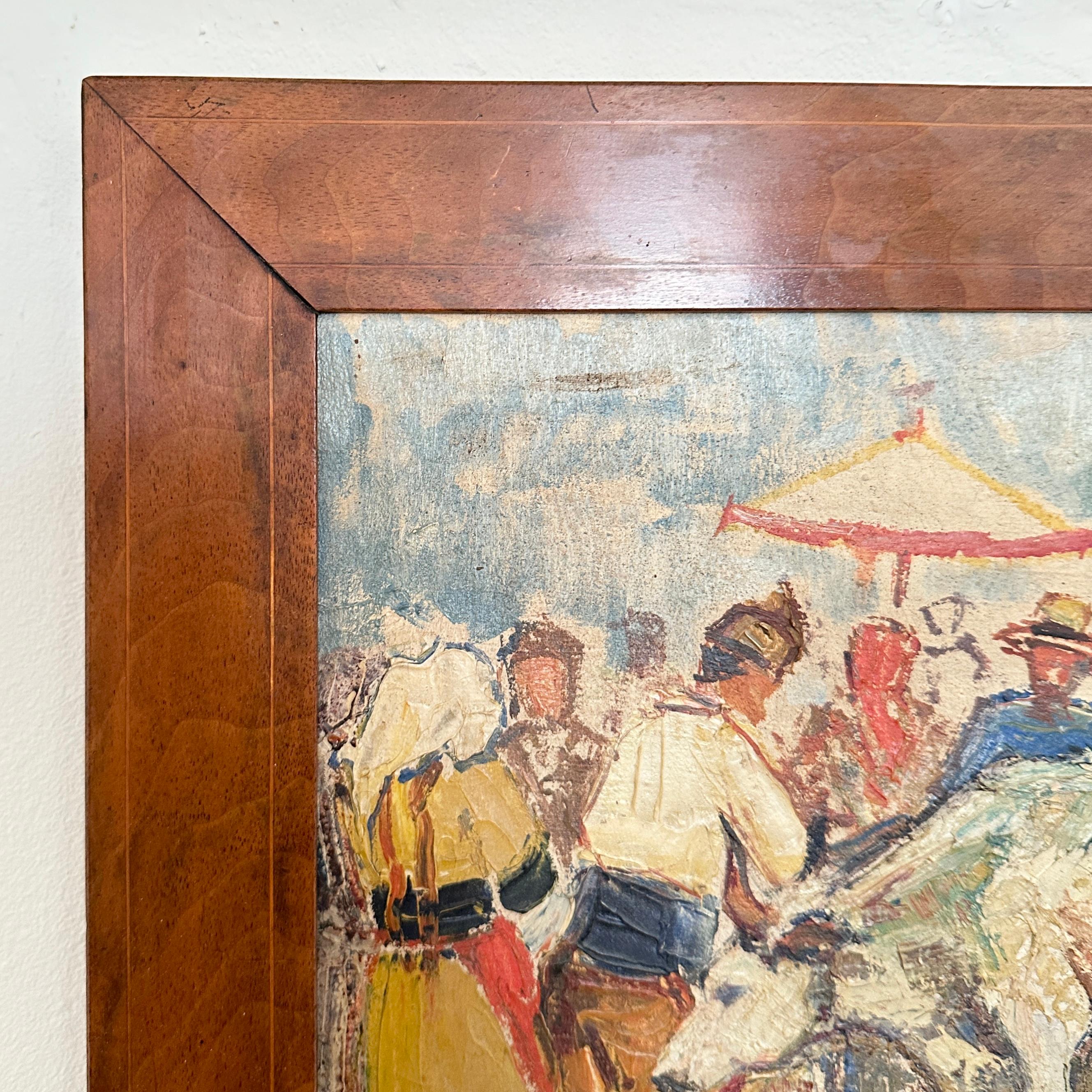 1940s Expressionist French Oil Painting in a Biedermeier Walnut Frame For Sale 1