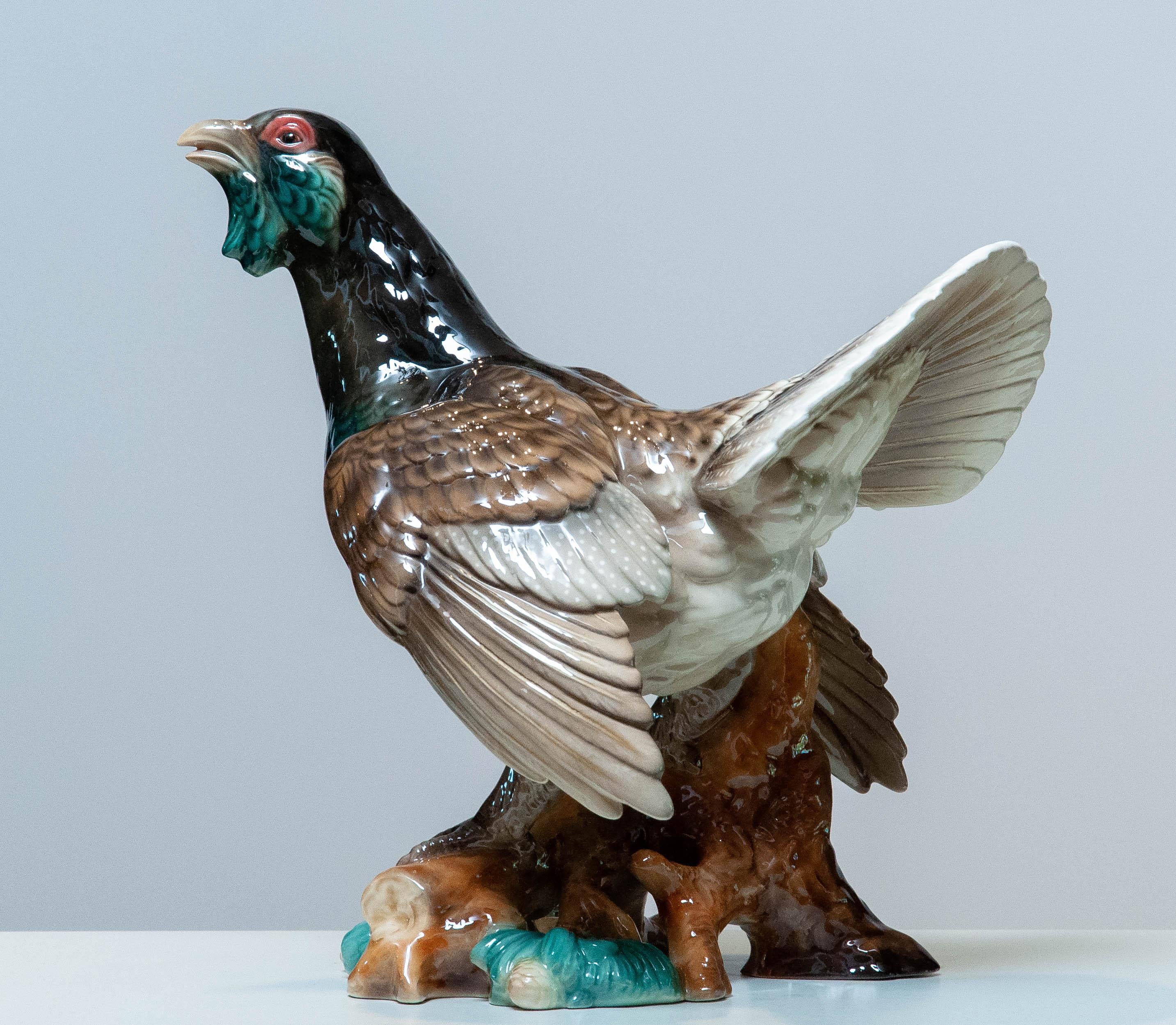 Austrian 1940's Extra Large Porcelain Pheasant Made By Rudolf Chocholka At Keramos Vienna For Sale