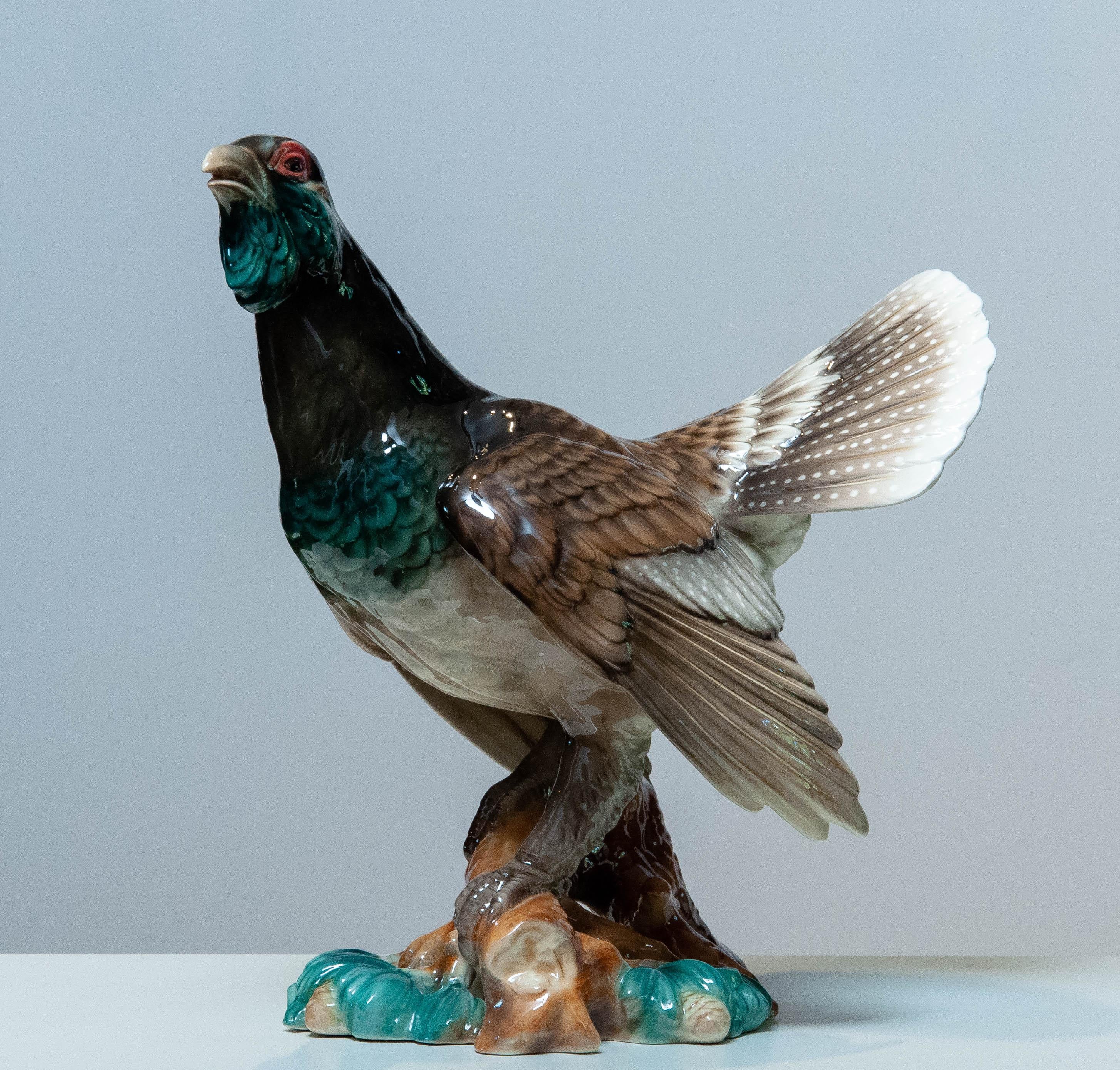 Glazed 1940's Extra Large Porcelain Pheasant Made By Rudolf Chocholka At Keramos Vienna For Sale