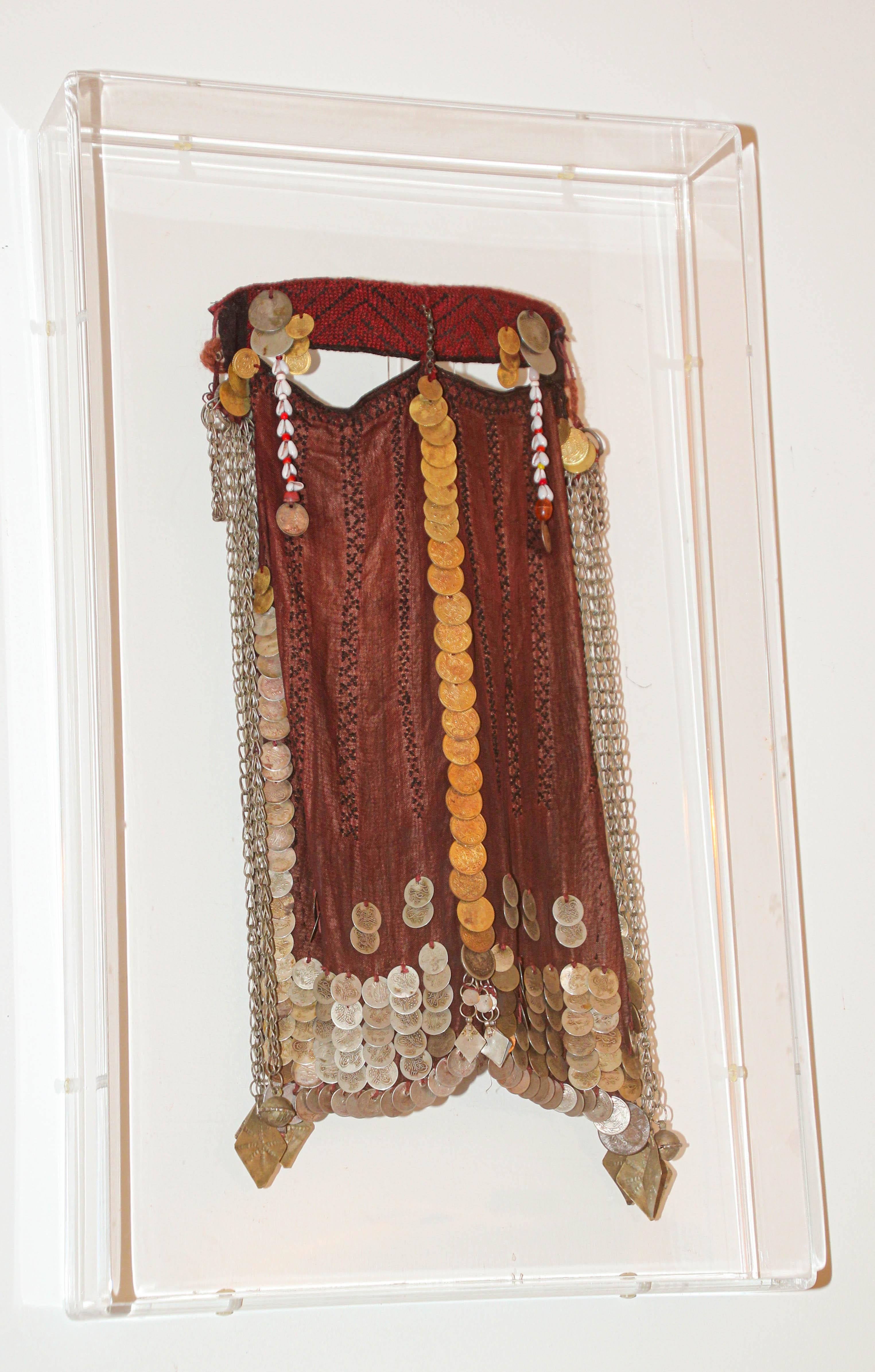 Women's or Men's 1940s Face Veil Nikab Sinai Bedouin Desert Garment Framed Collectible For Sale