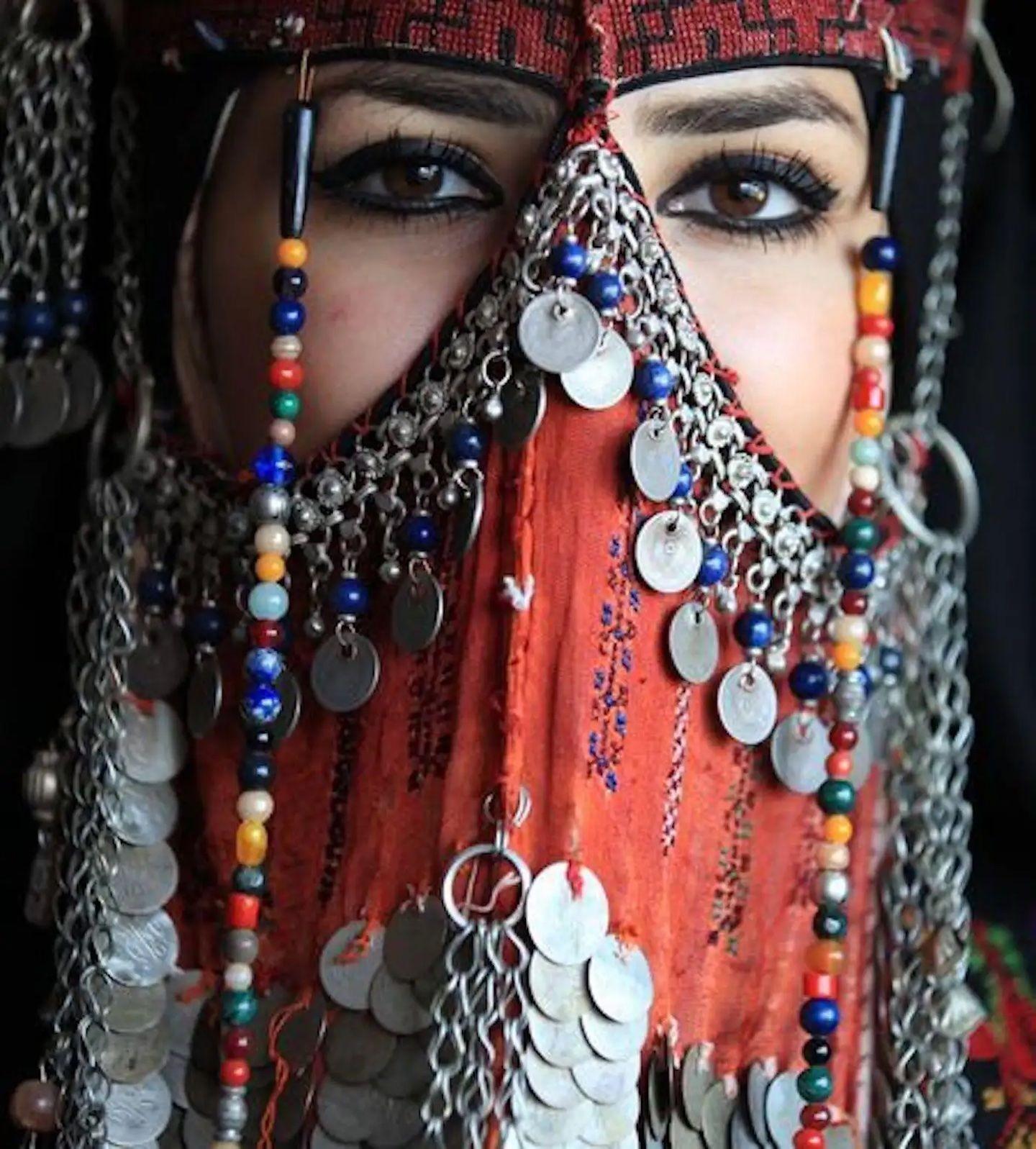 1940s Face Veil, Sinai Bedouin Desert Garment Nikab Framed Collectible For Sale 4