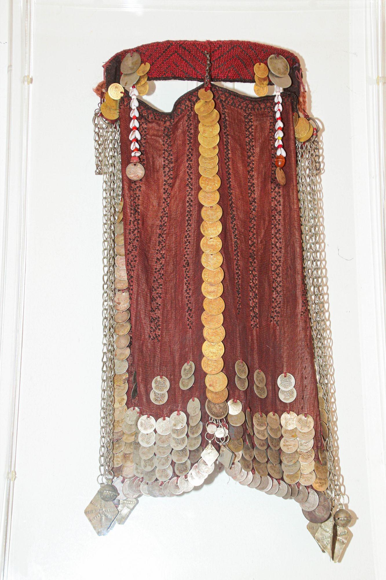 Egyptian 1940s Face Veil, Sinai Bedouin Desert Garment Nikab Framed Collectible For Sale