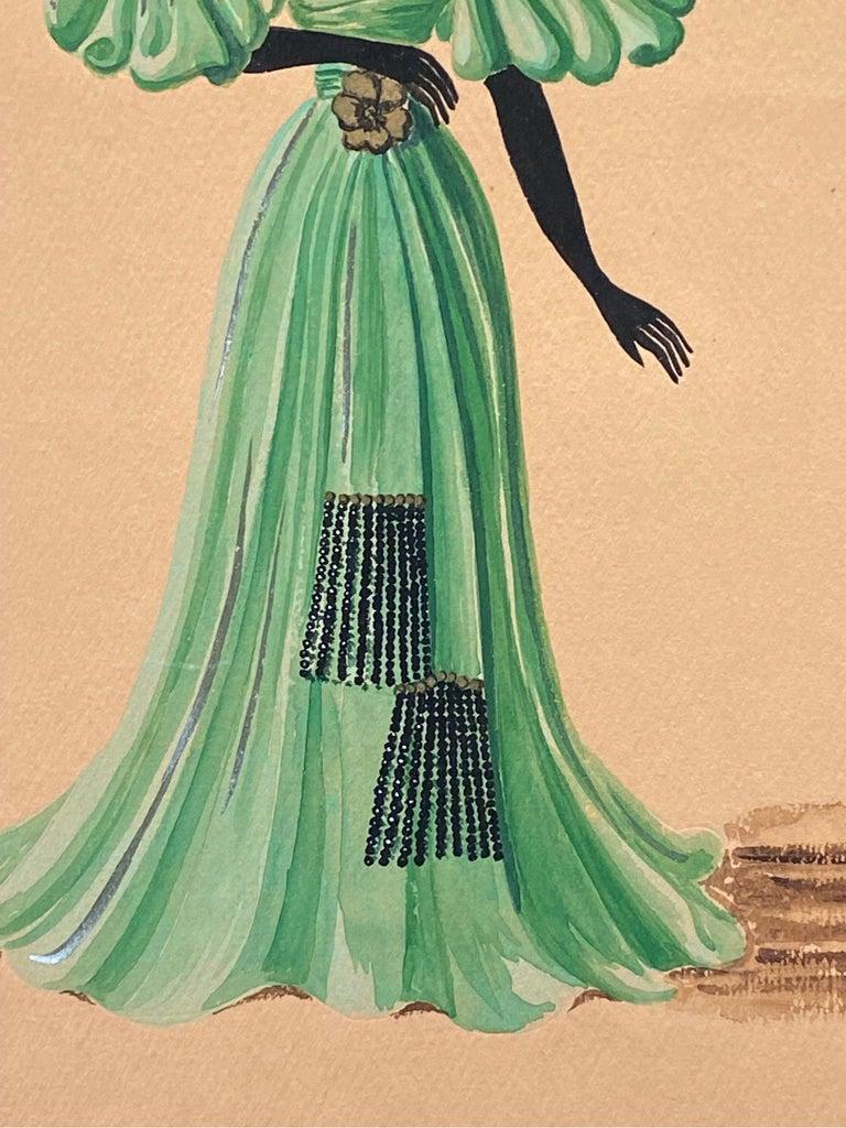 Very stylish, unique and original 1940's fashion design by French illustrator Geneviève Thomas.

The painting, executed in gouache and pencil.

The sketch is original, vintage and measures unframed 10.5 x 7.75 inches. It will make wonderful