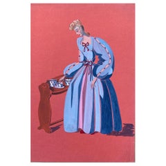 1940's Fashion Illustration, Atemberaubende Frau in hellblauem Kleid