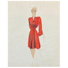 Mode Illustration der 1940er Jahre, die Dame im roten Kleid