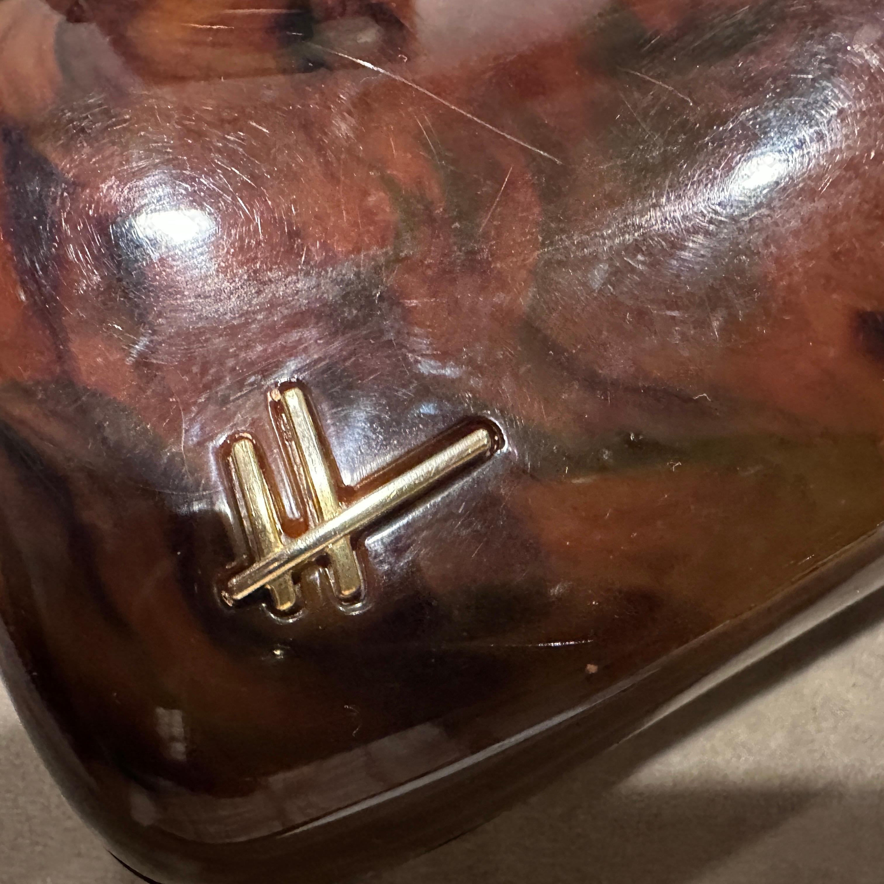 Brown 1940s Faux Tortoiseshell Bakelite and Brass Italian Evening Bag For Sale