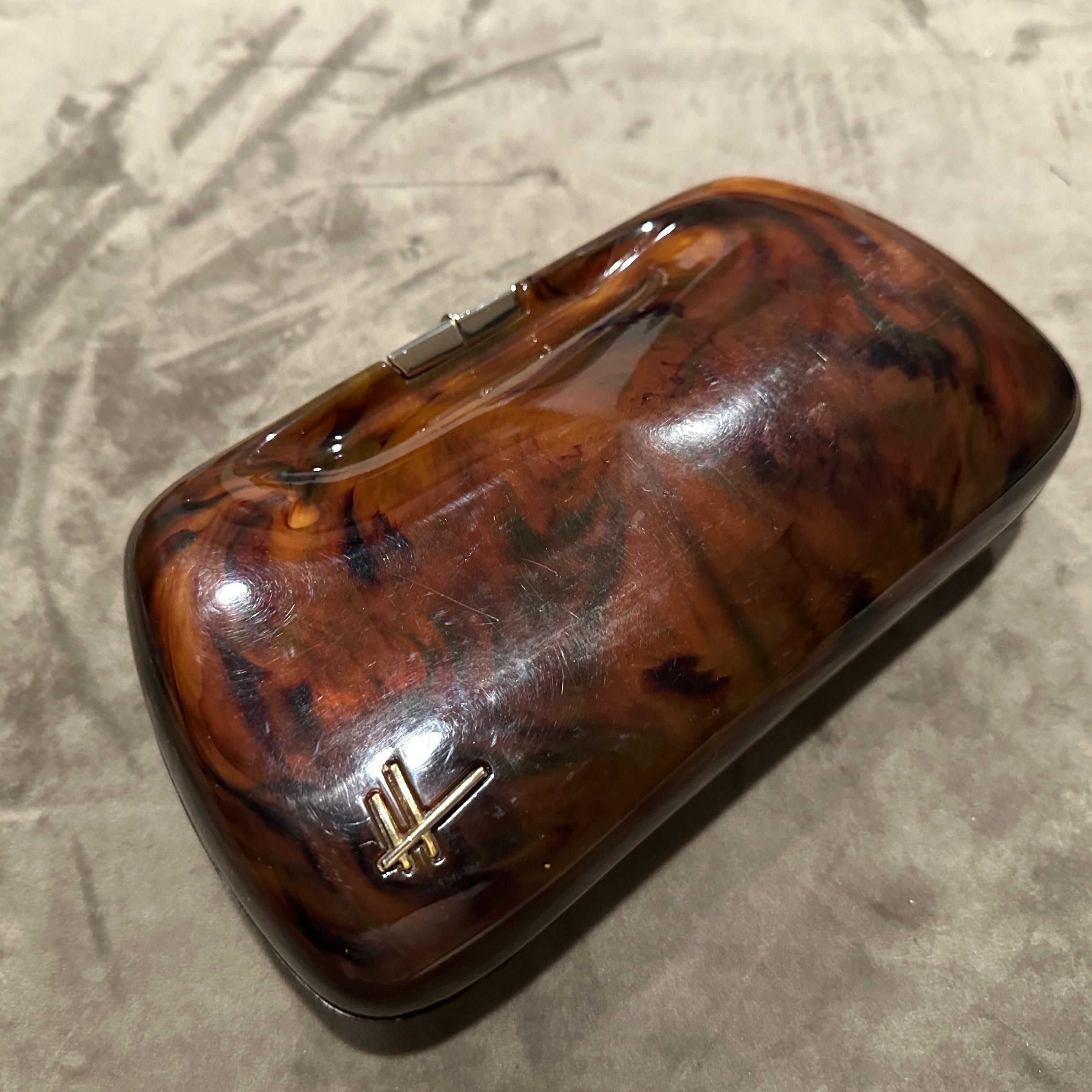 1940s Faux Tortoiseshell Bakelite and Brass Italian Evening Bag For Sale 2