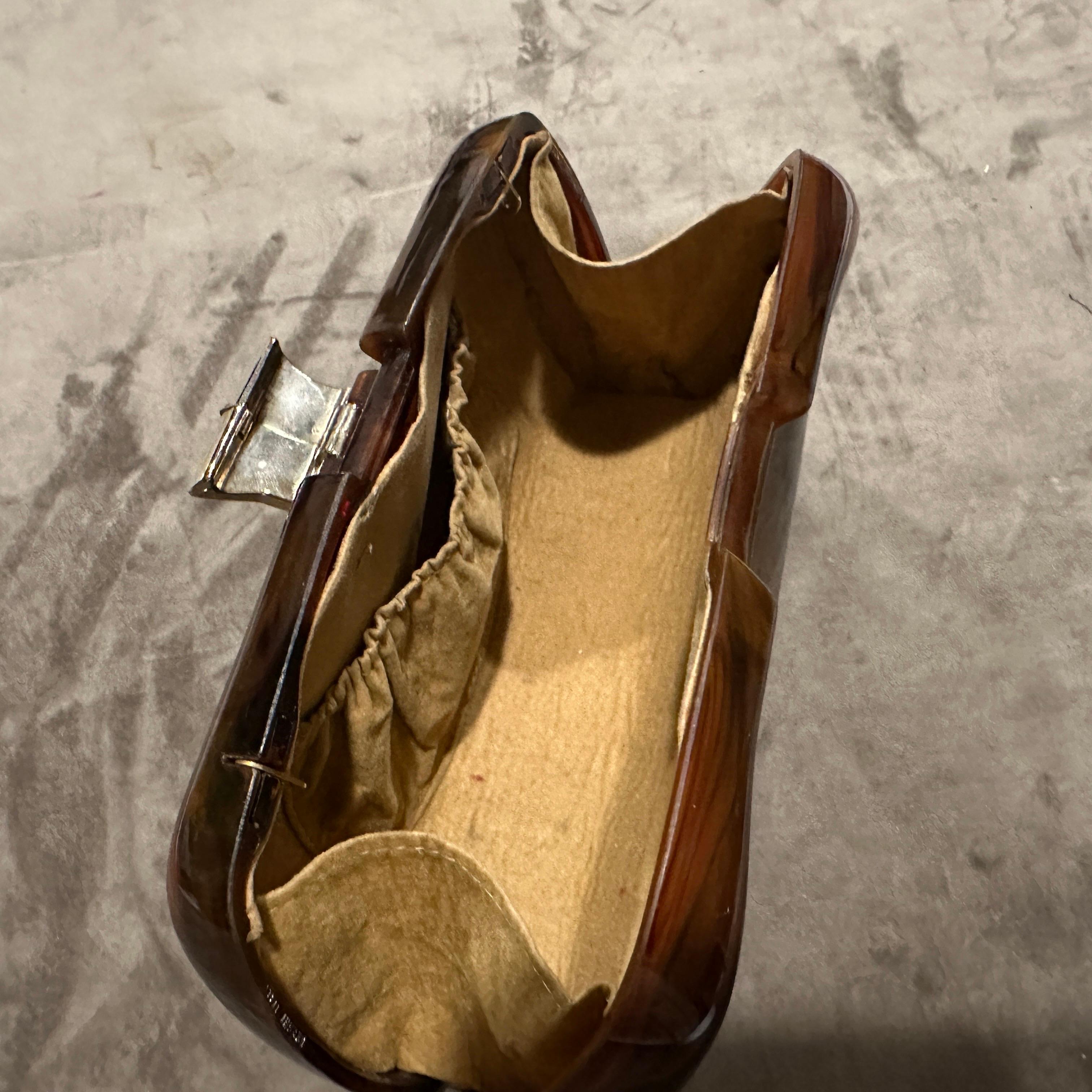 1940s Faux Tortoiseshell Bakelite and Brass Italian Evening Bag For Sale 4