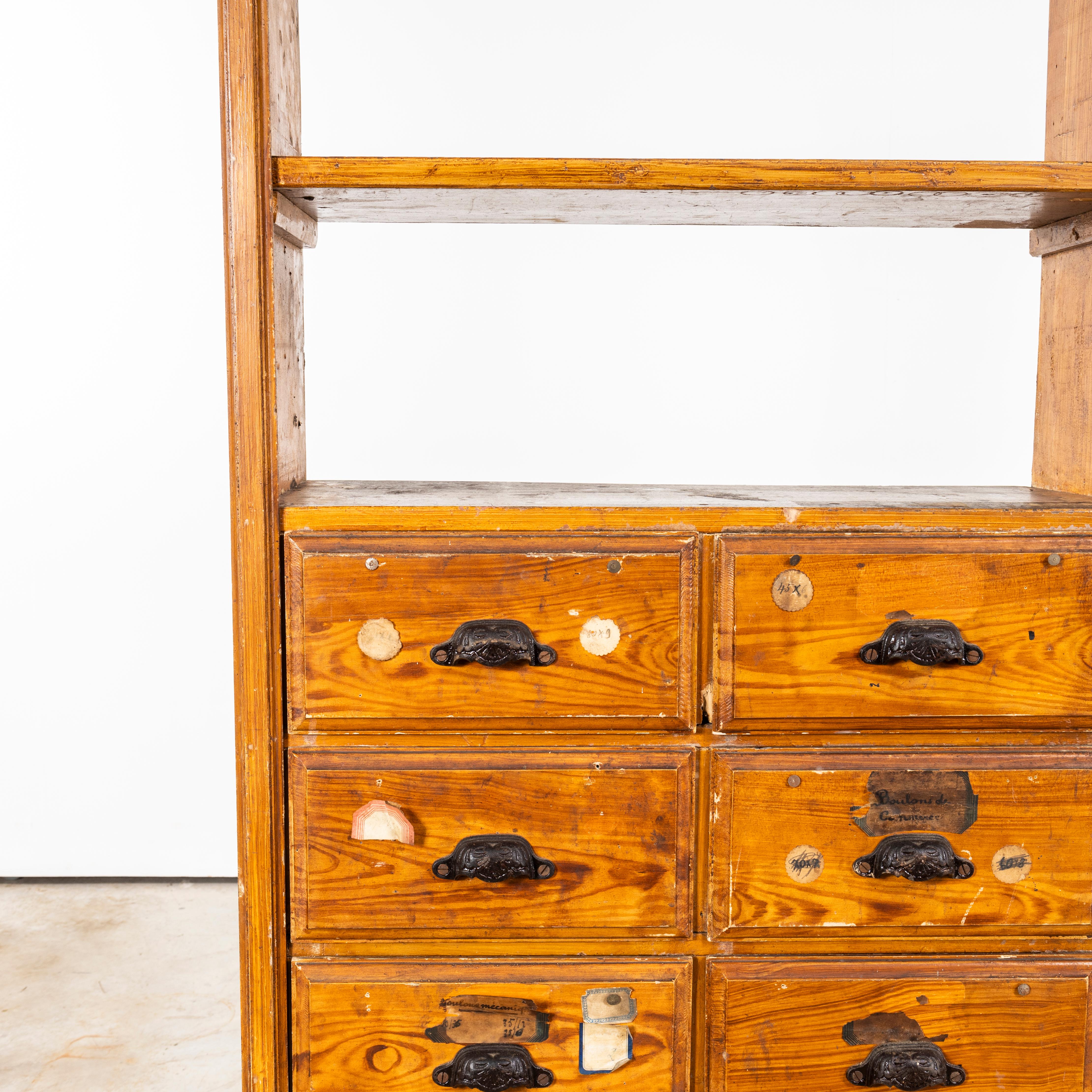 French 1940's Faux Wood Workshop Shelving - Twenty Drawers For Sale