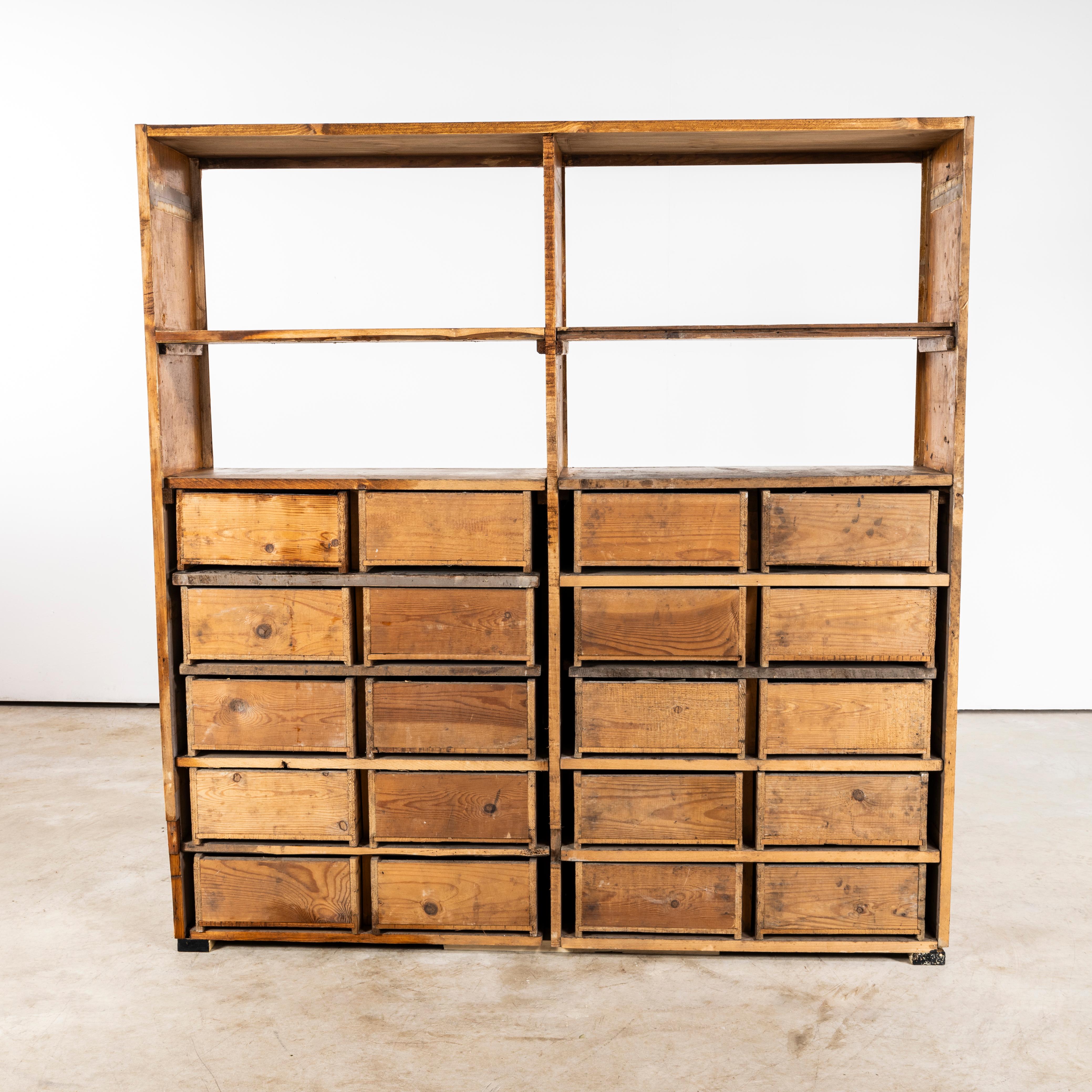 1940's Faux Wood Workshop Shelving - Twenty Drawers For Sale 3