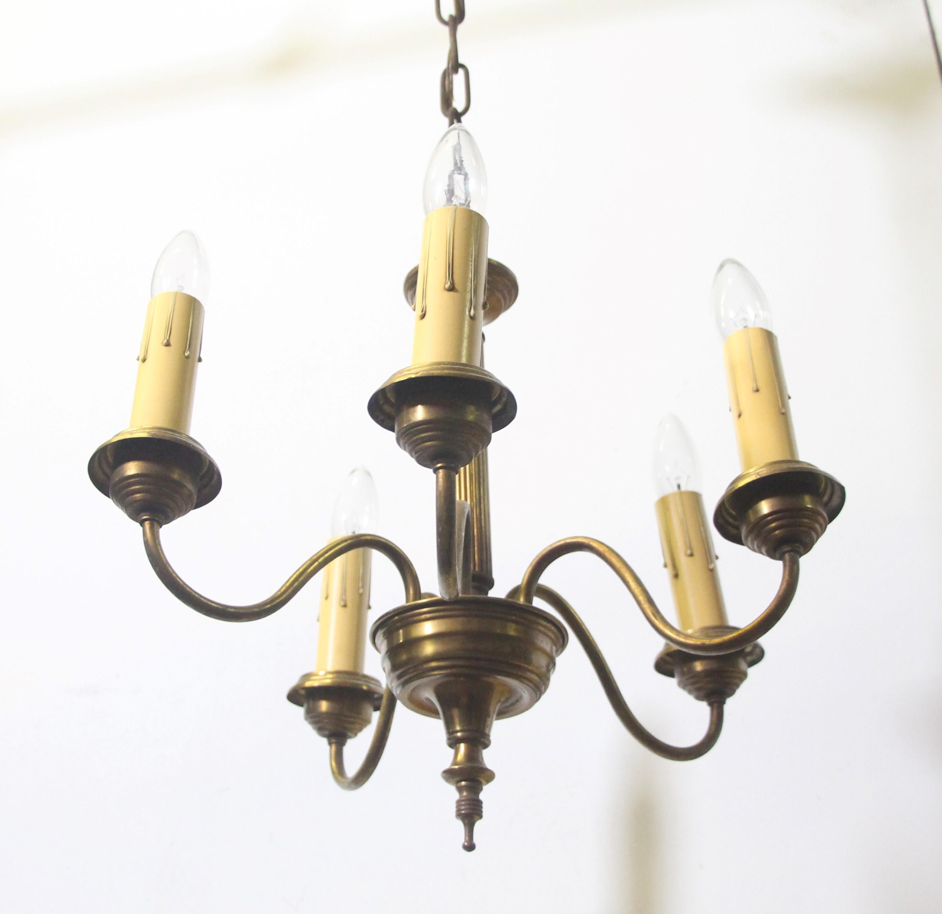 Mid-20th Century 1940s Federal 5 Arm Petite Chandelier