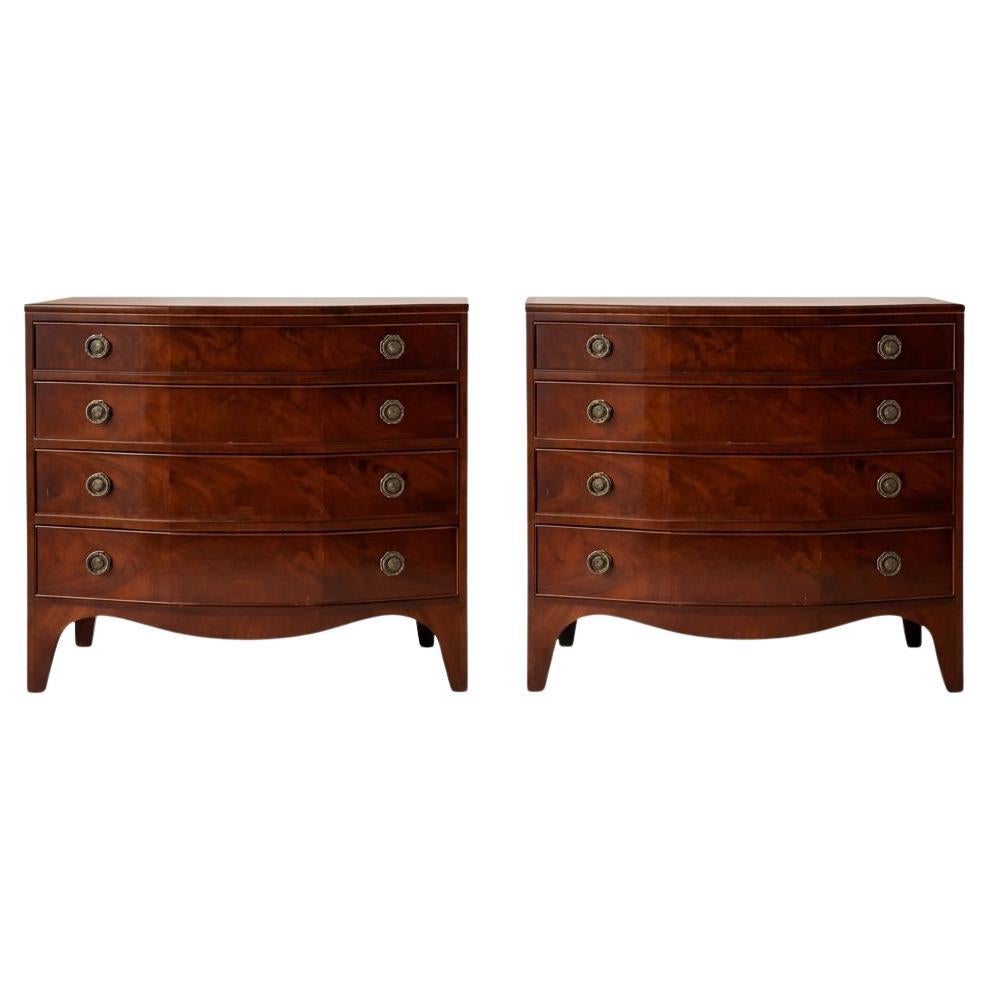 1940s Federal Style Bowfront Mahogany Chests by New York Nahon Furniture - Pair For Sale