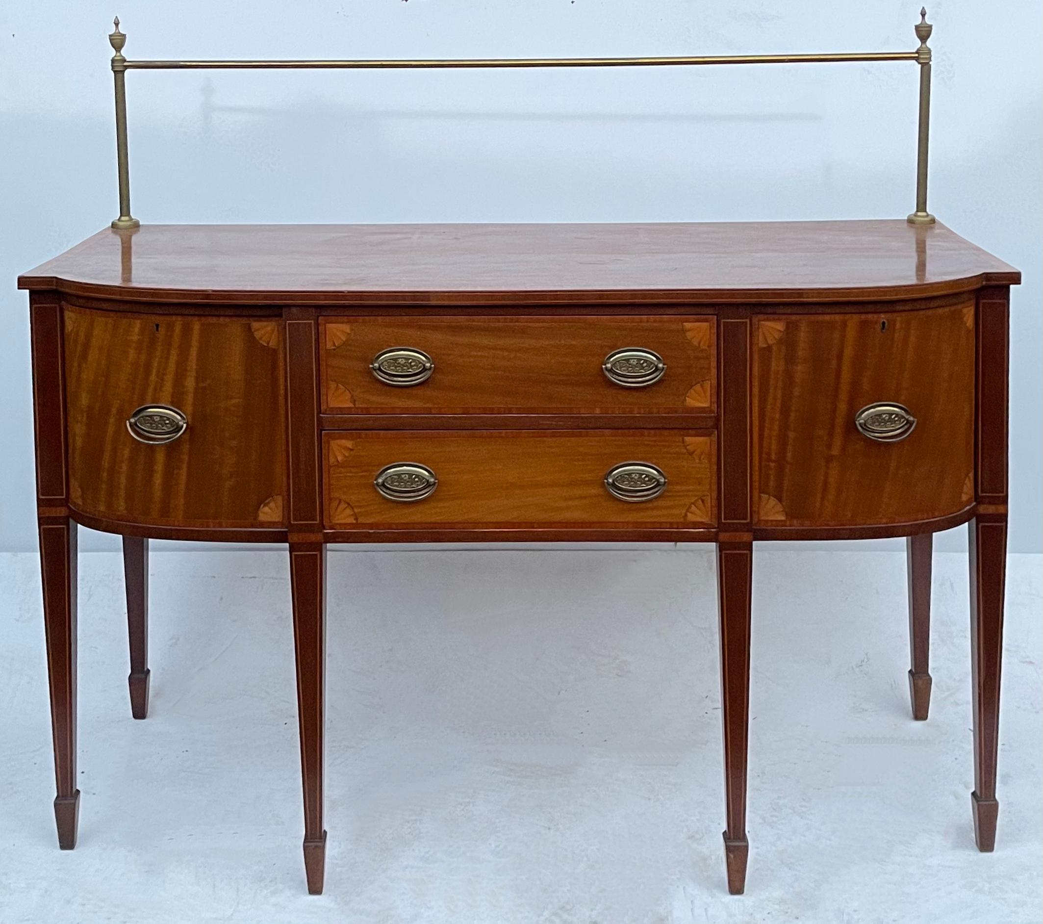 1940s Federal Style Brass And Inlaid Mahogany and Satinwood Sideboard For Sale 1
