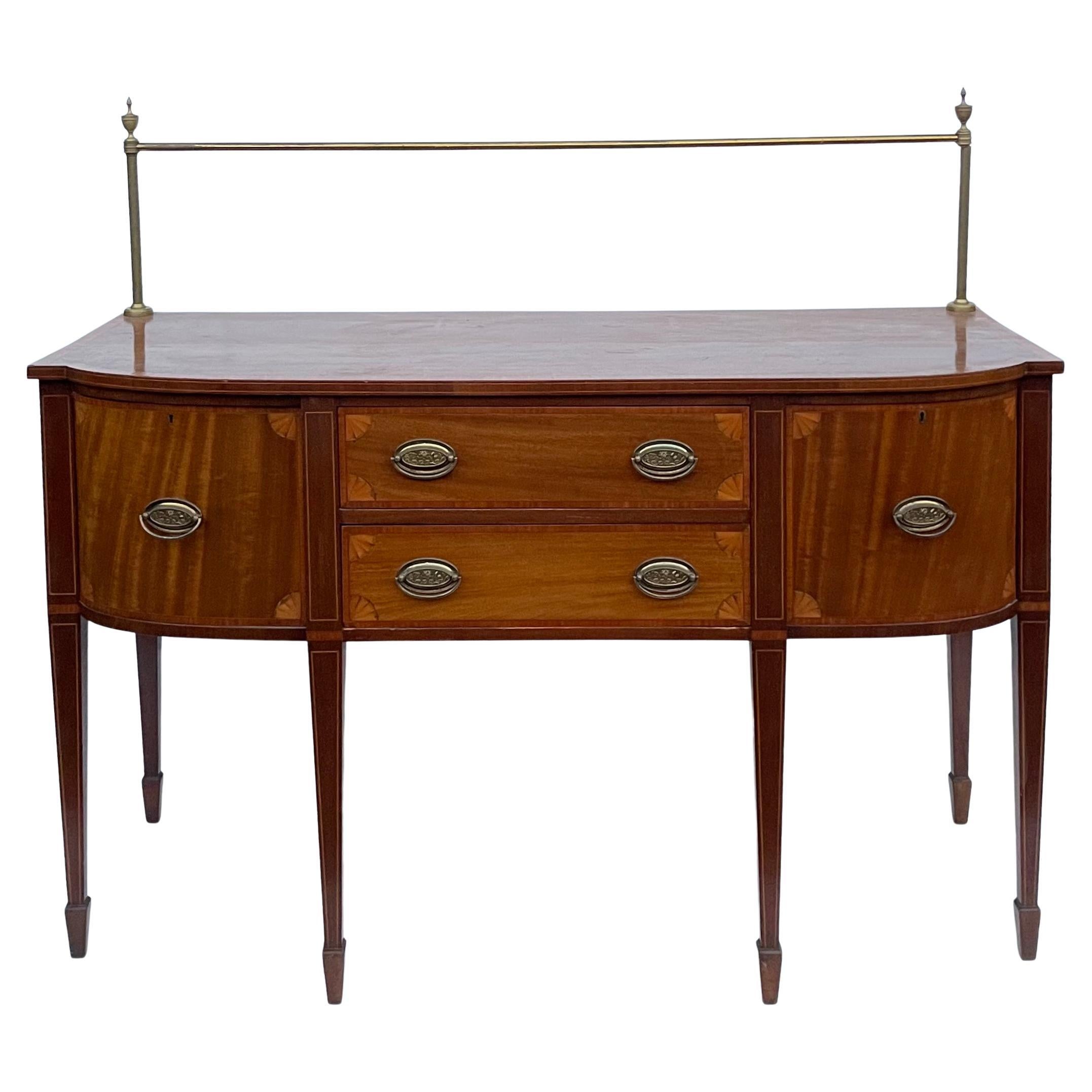 1940s Federal Style Brass And Inlaid Mahogany and Satinwood Sideboard For Sale