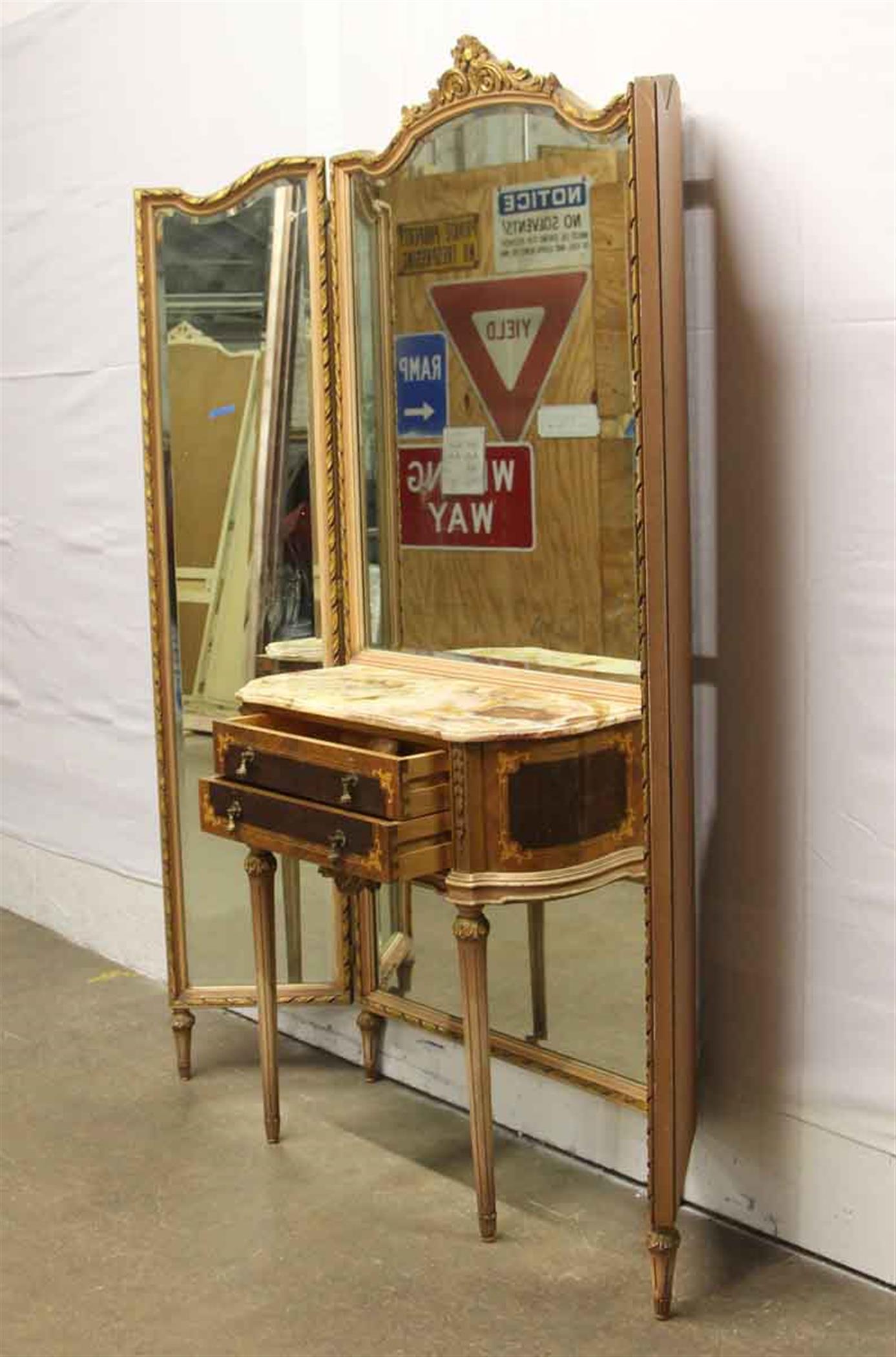 Onyx 1940s Federal Style Folding Mirror Vanity Table