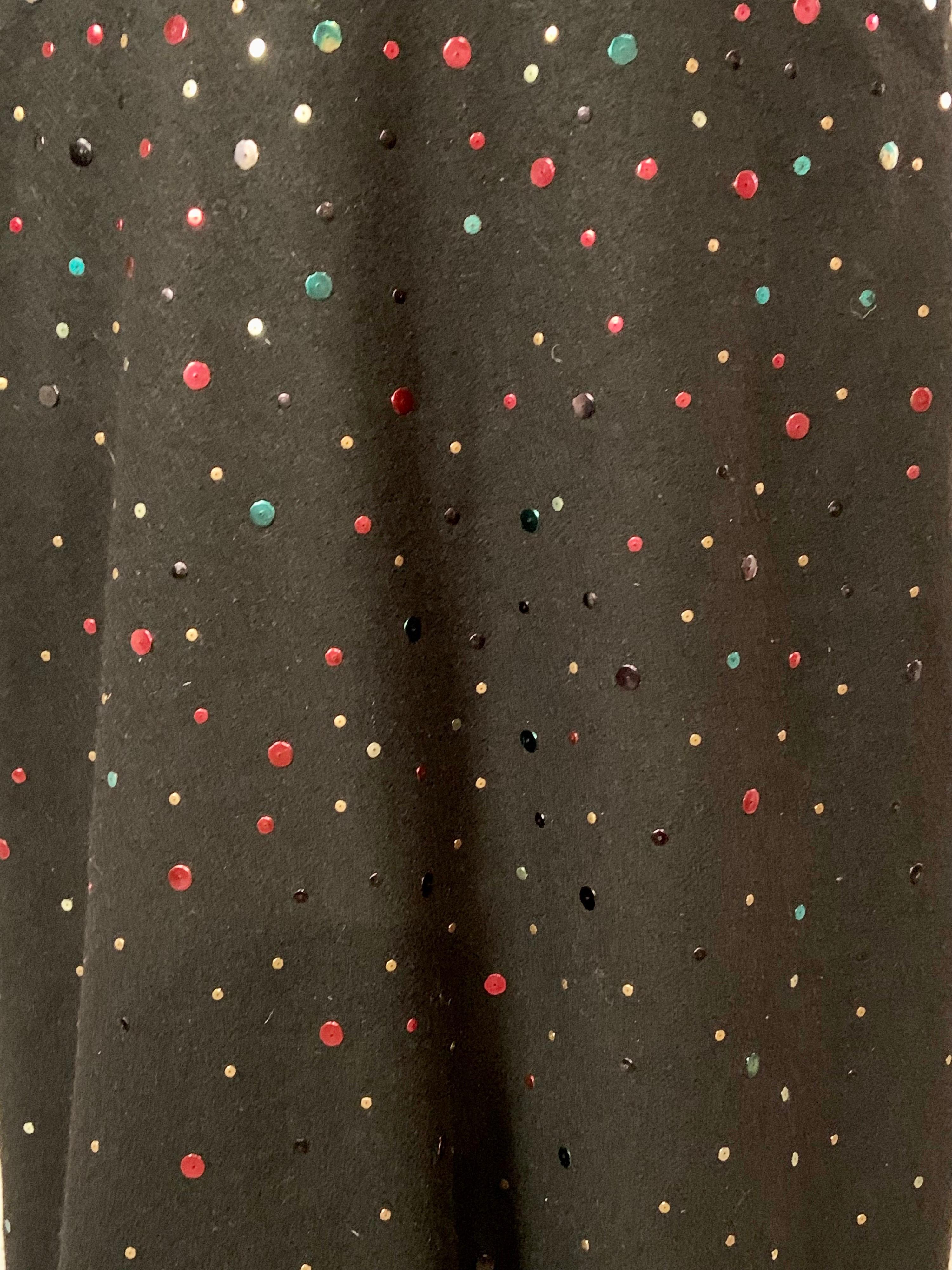 1940's Festive Multi Color Sequin Studded Black Wool Cape 7