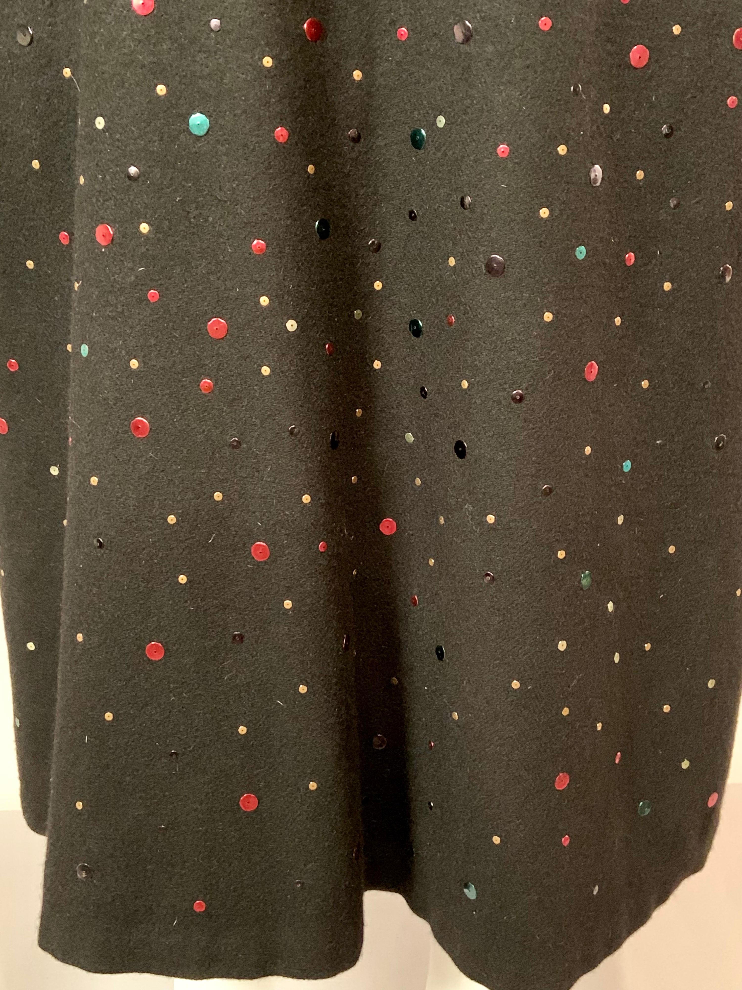 1940's Festive Multi Color Sequin Studded Black Wool Cape 3