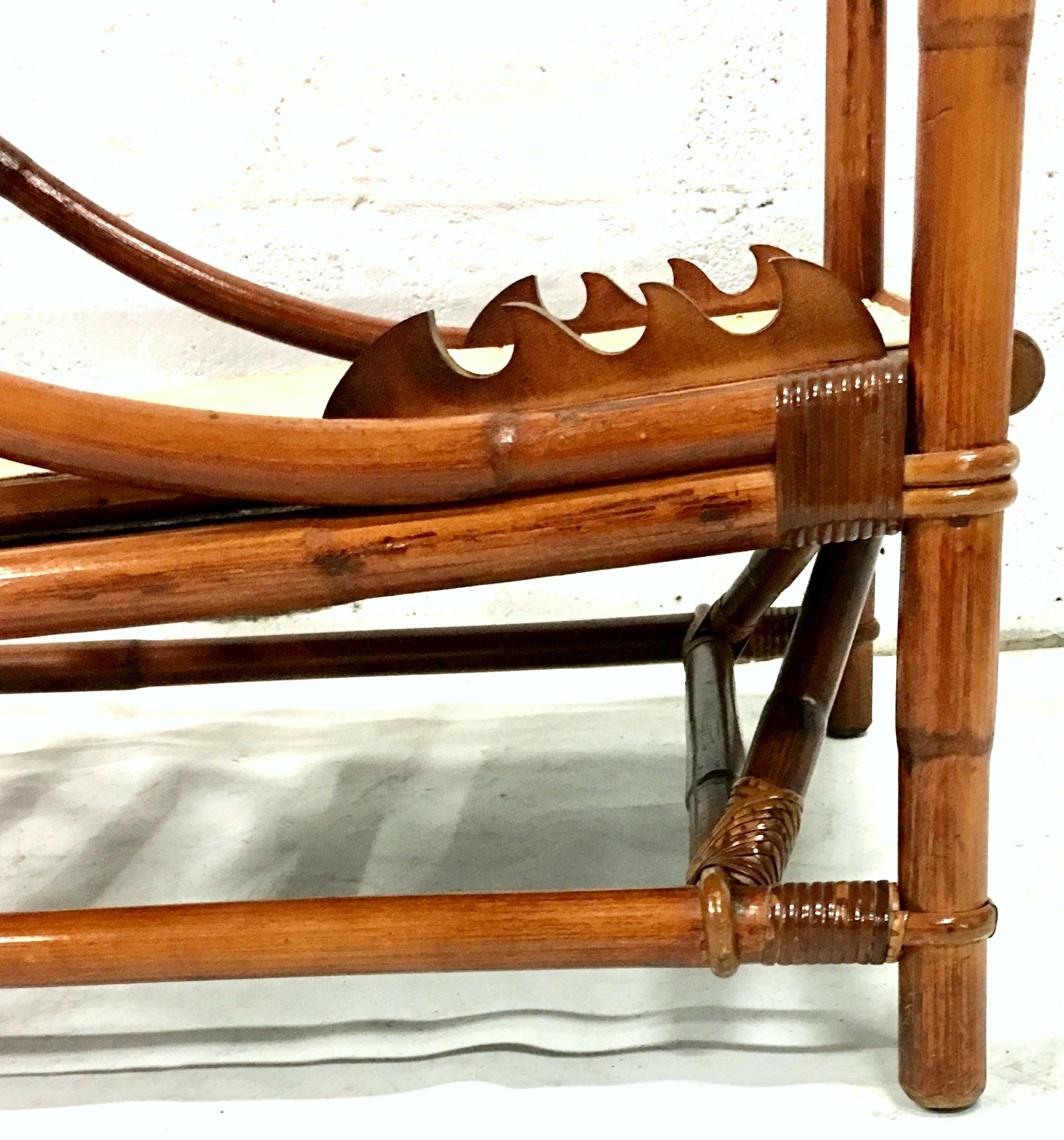 1940'S Ficks Reed Campaign Style Rattan Reed & Brass Recliner Arm Chair For Sale 5