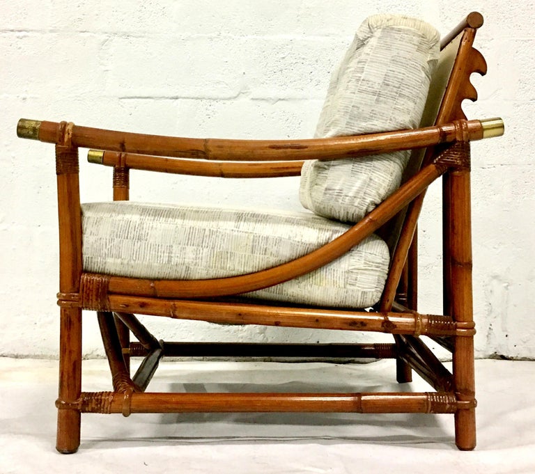 1940'S Ficks Reed Campaign Style Rattan Reed and Brass Recliner Arm Chair For Sale at 1stdibs