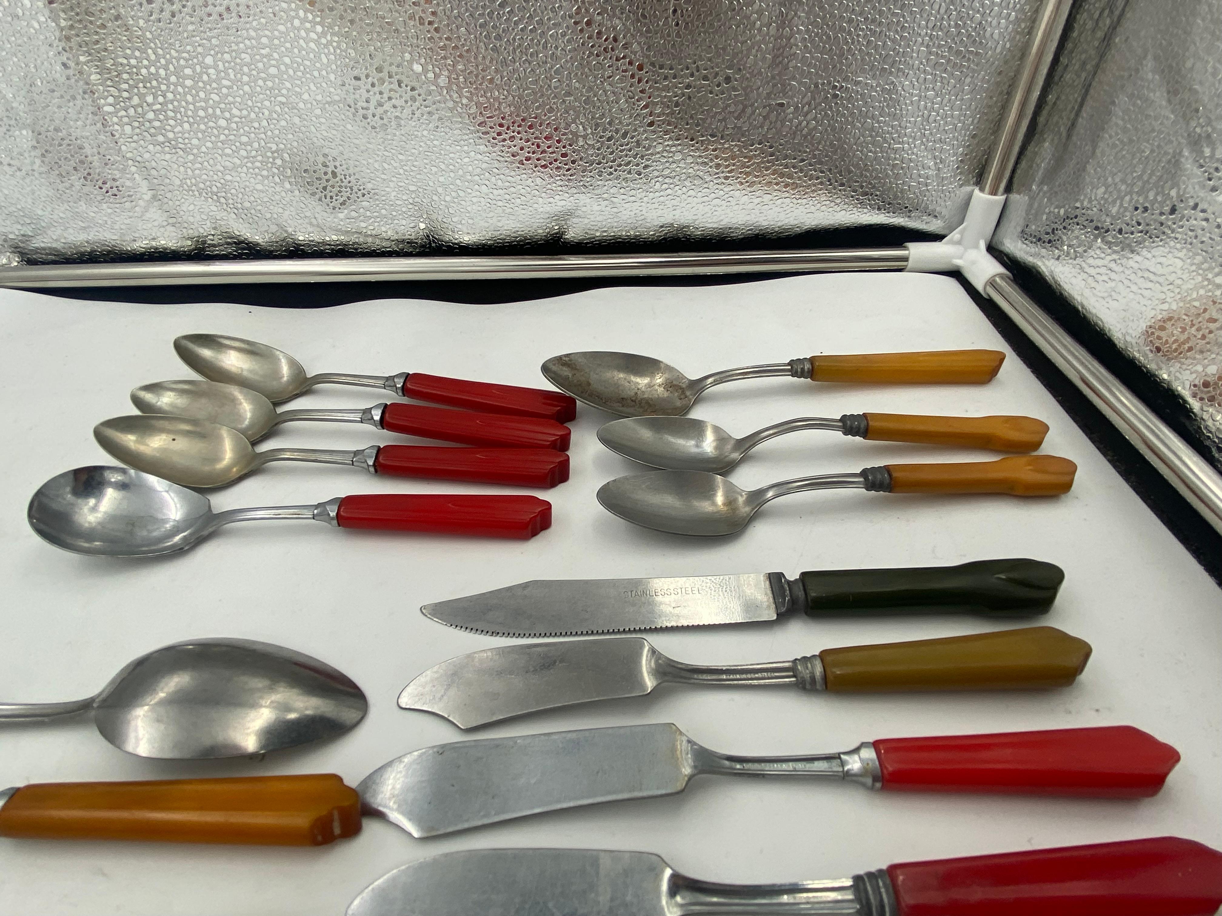 1940s Fiesta Go- Along Bakelite Handle Stainless Steel Mix and Match Set of 68 9
