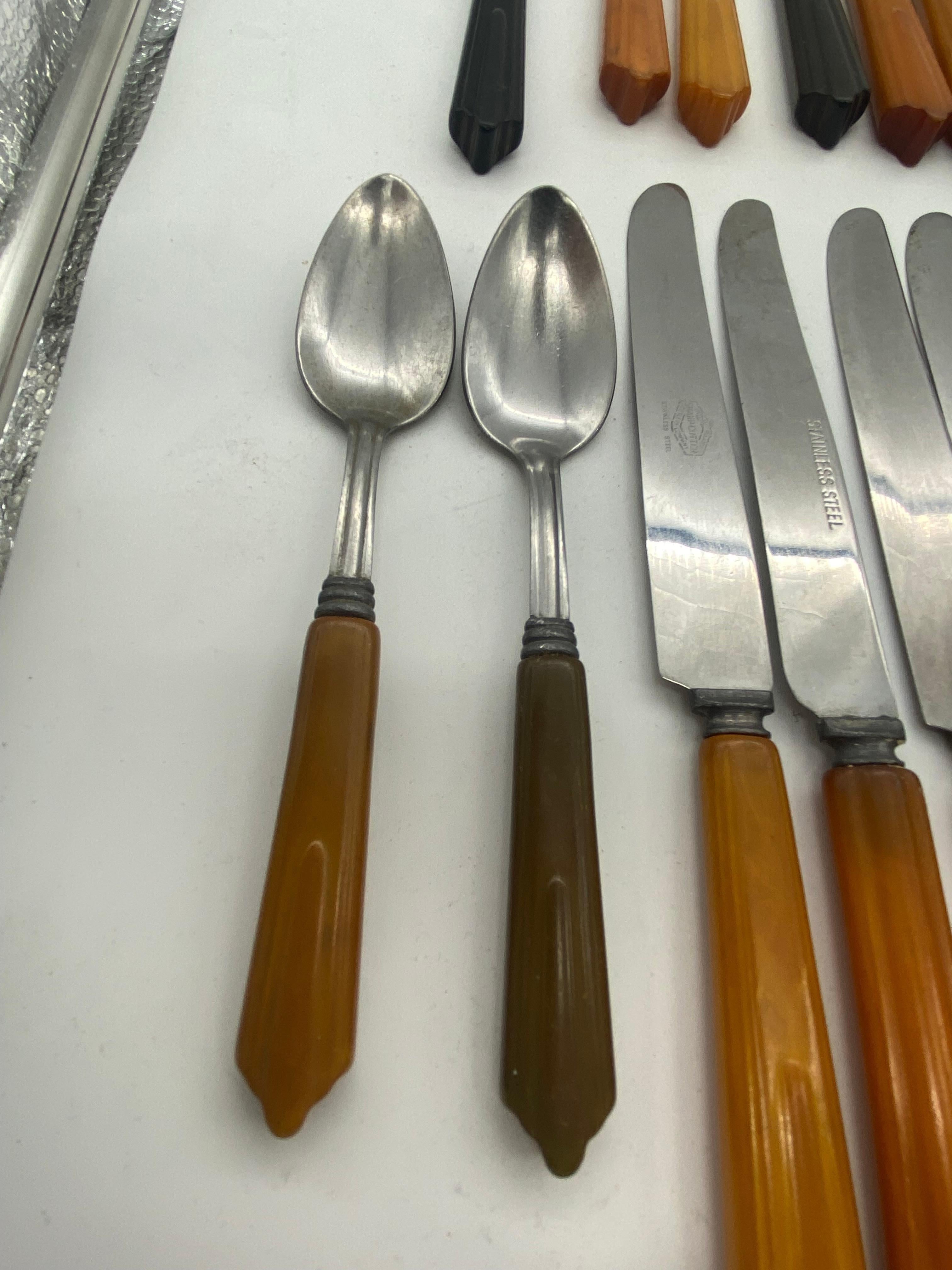 Art Deco 1940s Fiesta Go- Along Bakelite Handle Stainless Steel Mix and Match Set of 68
