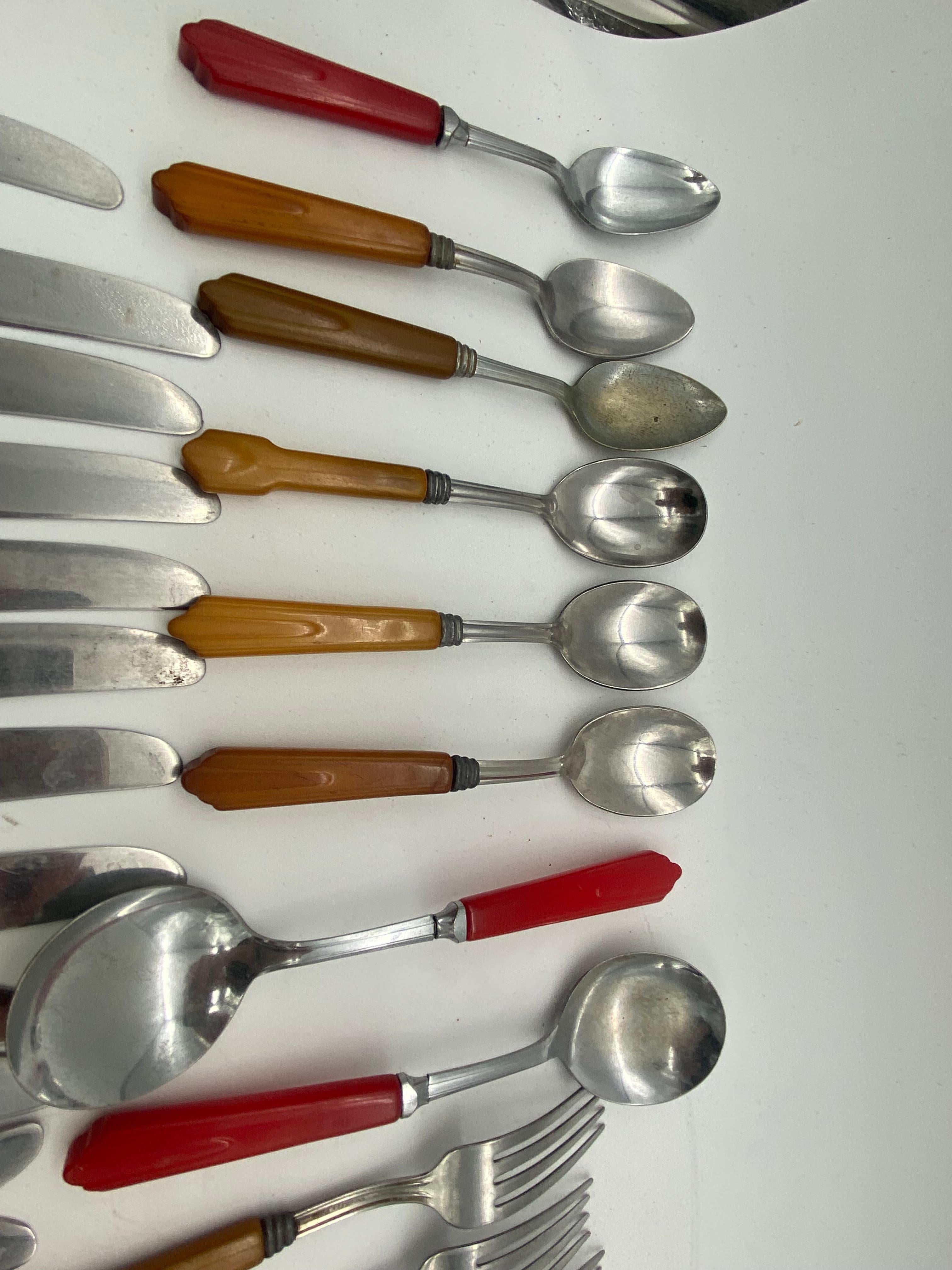 American 1940s Fiesta Go- Along Bakelite Handle Stainless Steel Mix and Match Set of 68