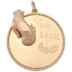 1940s Figural Cat and Mouse "You Look Good Enough to Eat" Gold Charm Pendant