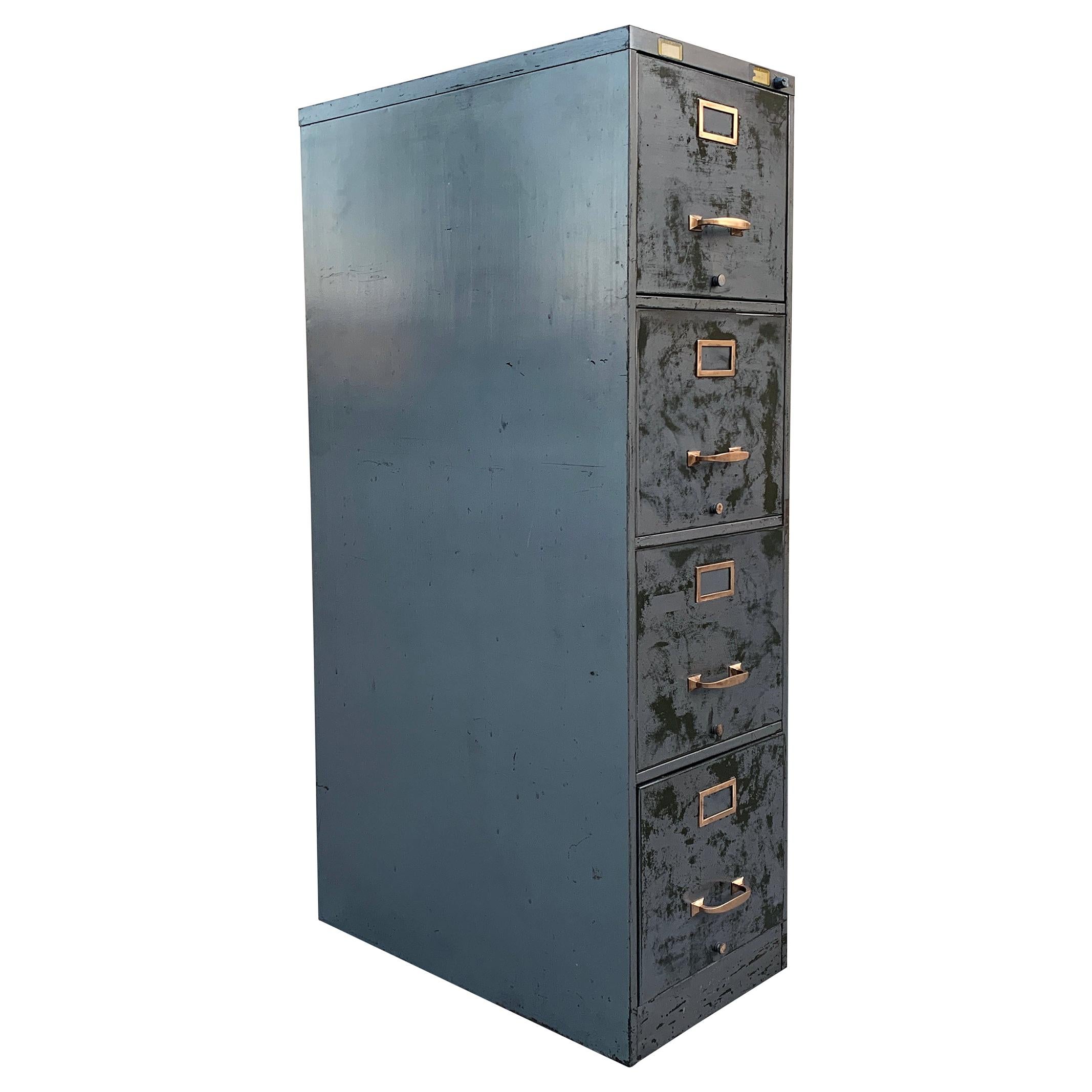 1940s File Cabinet with Distressed Finish, 4-Drawer Tall