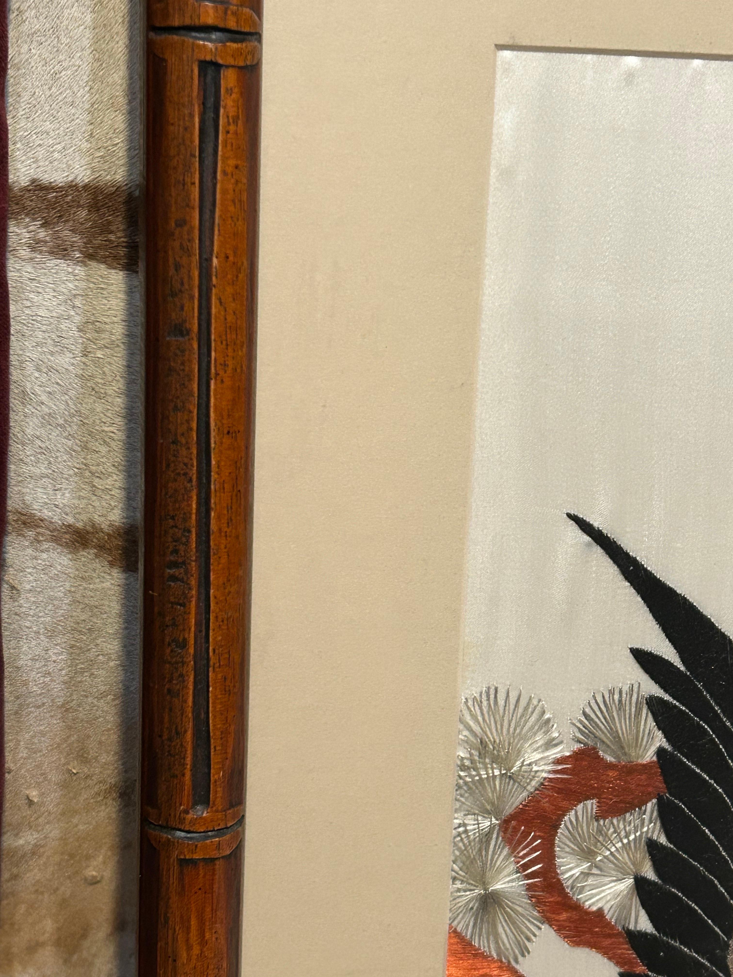 1940’s Fine Chinese Silk Bird Embroidery In Pastel Hues & Bamboo Frame 4