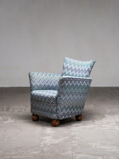 1940s Finnish Art Deco Club Chair with Chevron-Patterned Fabric